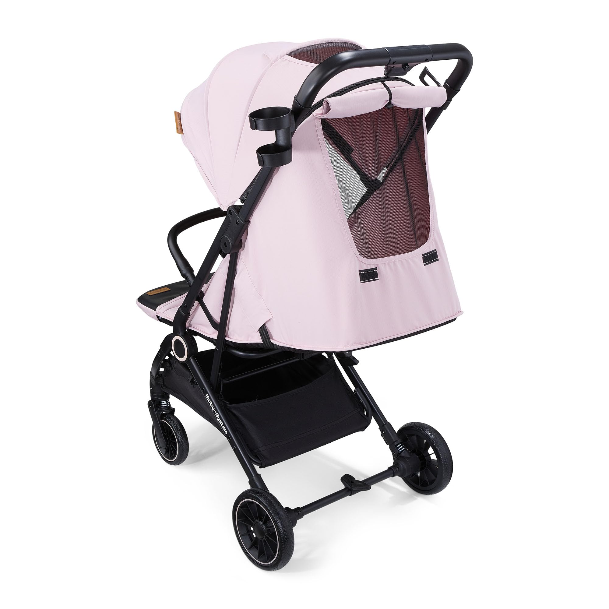 Moby-System LENA PINK PRO Poussette Canne avec Fonction Valise, Légère et Compacte 6–48 Mois, Roues EVA avec Suspension, Capote XXL, Pliage à Une Main, Rose