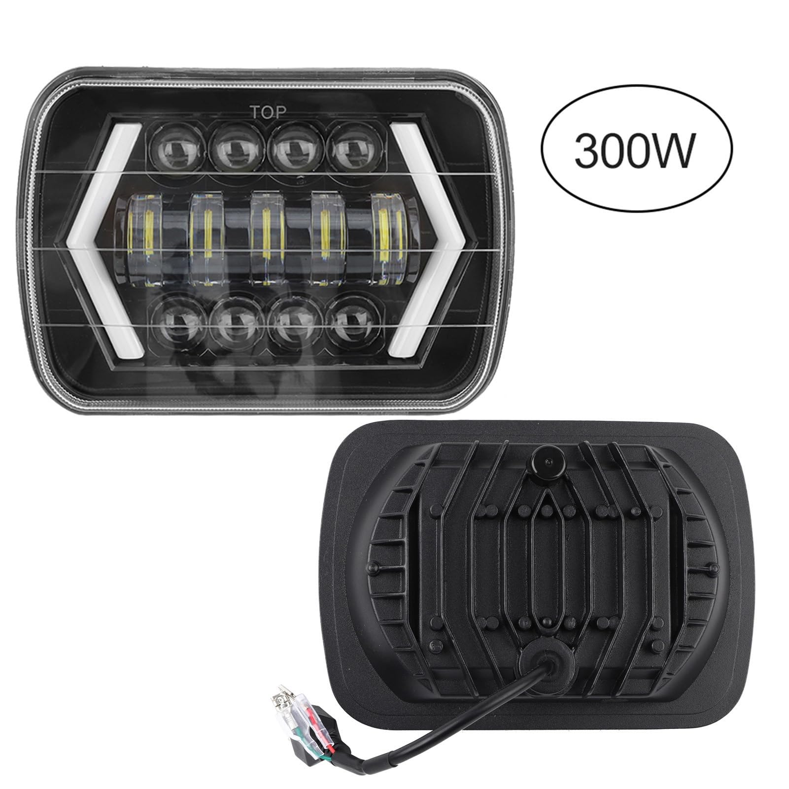 Akozon Faros Delanteros Faros Delanteros de Automóviles Carcasa Frontal de Aluminio Lámpara Frontal Cuadrada 300 W 7 pulgadas LED