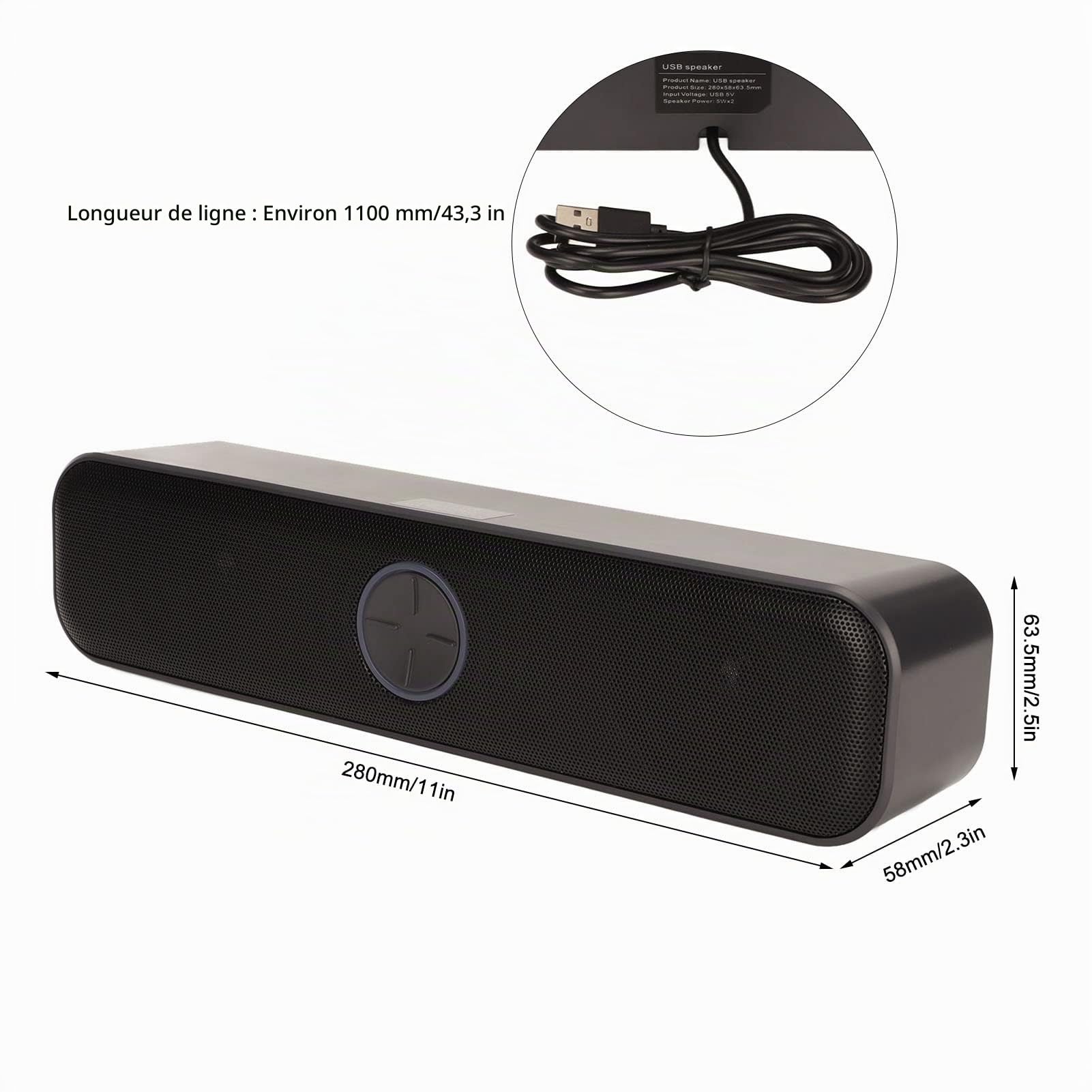 Haut-parleurs D'Ordinateur pour Ordinateur de Bureau, Haut-parleurs PC Stéréo 2 Canaux Alimentés par USB pour, pour PS5, pour et Autres Appareils, Haut-Parleur de
