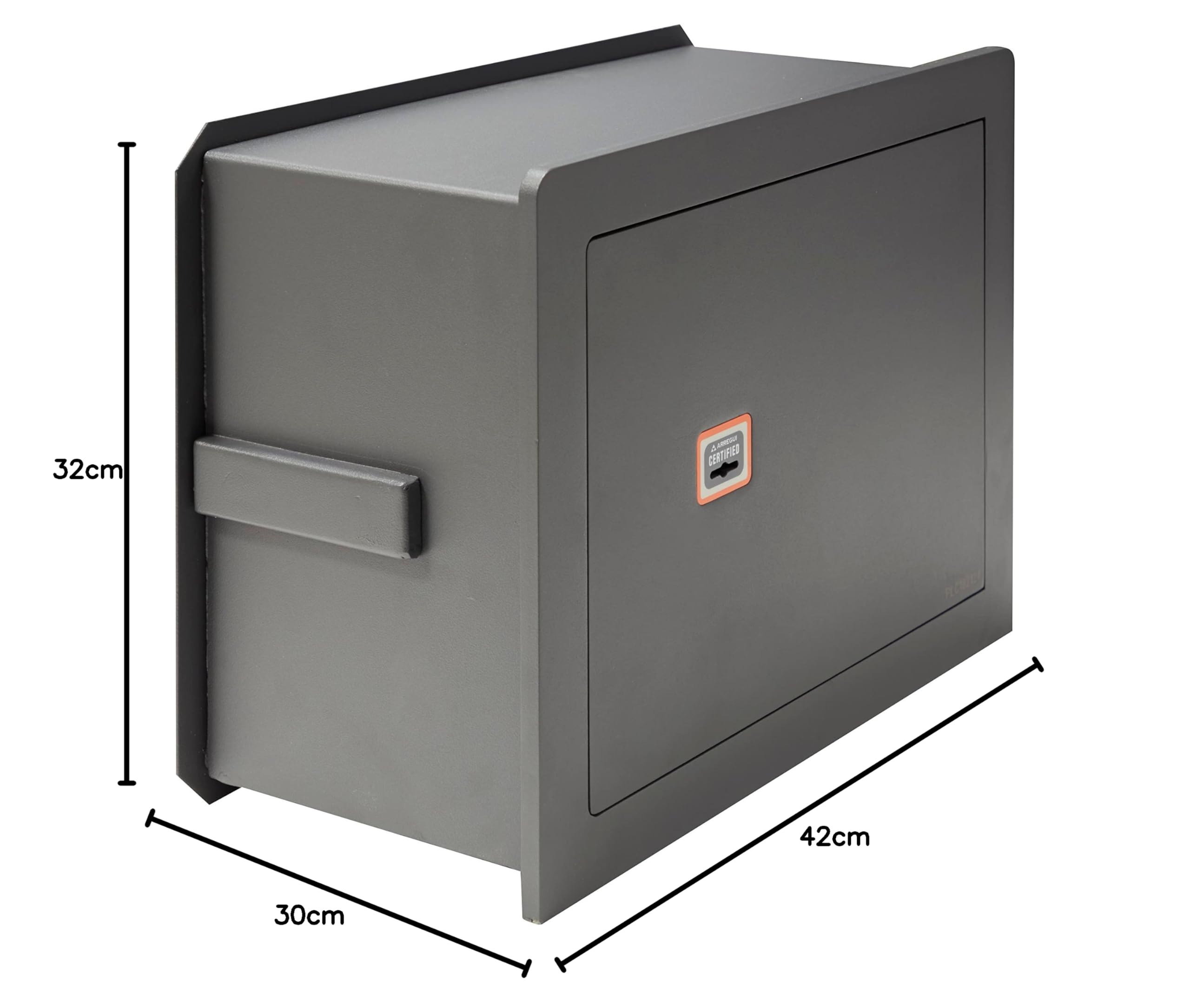 ARREGUI Plus C 181350 Caja fuerte de empotrar a pared con cerradura certificada de llave | Caja de Seguridad para casa y hogar | Fundo extensible | Fácil de instalar | 32 x 42 x 20/30 cm | 15 a 26 L