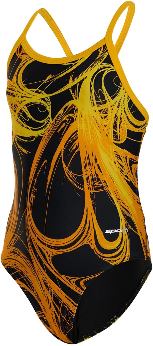 Sporti Thin Strap Athletic One Piece Swimsuit for Women - Printed Pattern Multi Color - Team Bathing Swimsuit for Competiton