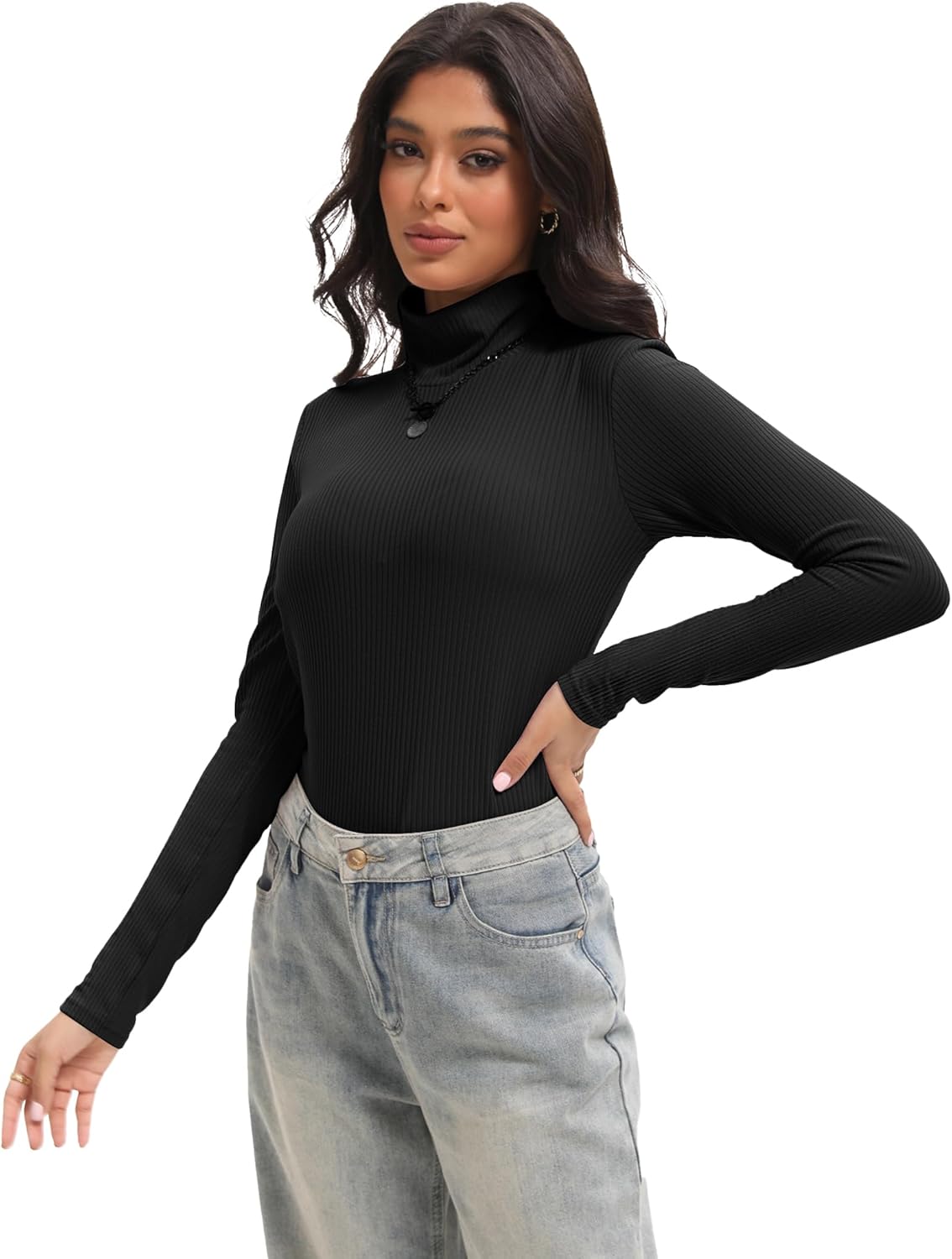 Siimcuzy 1/4 Pack Women's Ribbed Turtleneck Long Sleeve Shirts Basic Tops Fitted Stretch Sweater - Image 4