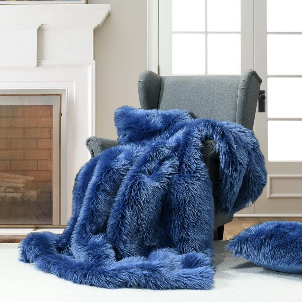 dark blue fur throw