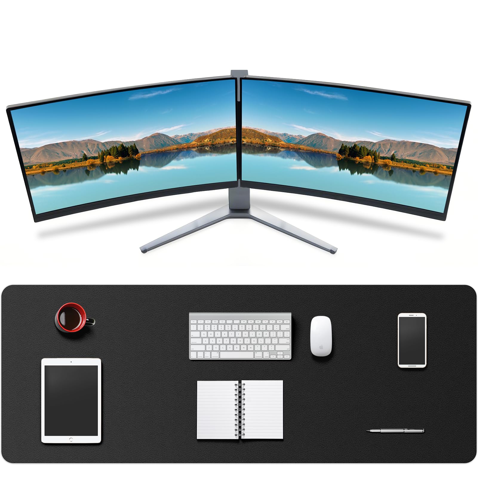 Leather Desk Mat Protector, Mouse Pad, Non-Slip PU Leather Desk Blotter, Suitable for Gamer, Office & Home - 31.5 x 11.8 in, Black