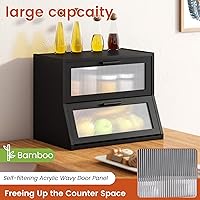 Vista 2 de GHWIE Panera de bambú de doble capa para encimera de cocina, contenedor de almacenamiento de pan de gran capacidad, recipiente para pan con panel