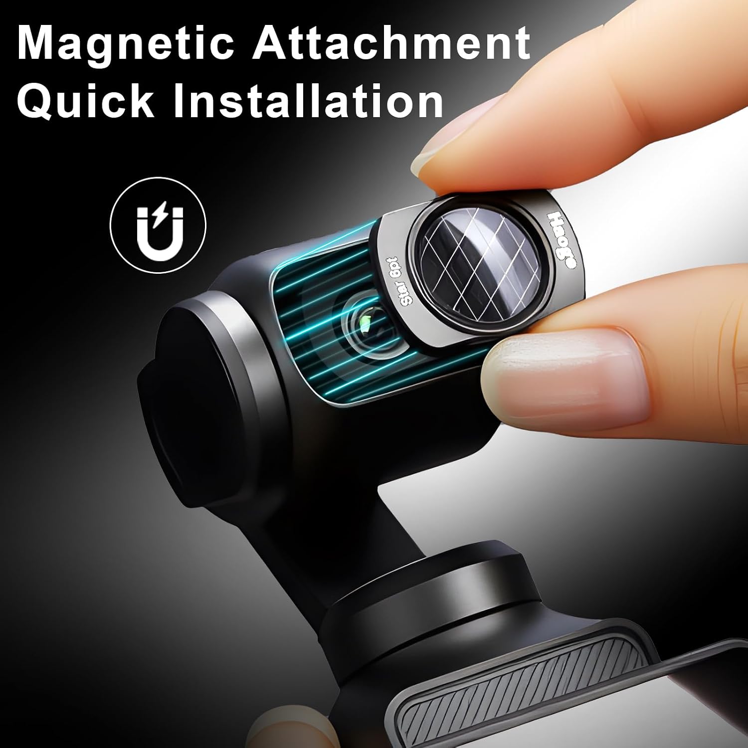 Haoge Pocket 4 Magnetic Star Light Filter for DJI Osmo Pocket 3 4 Camera Accessories 6 Points Cross Starlight Twinkle Starburst Sparkling Effect Multi-Coated Lens Filters