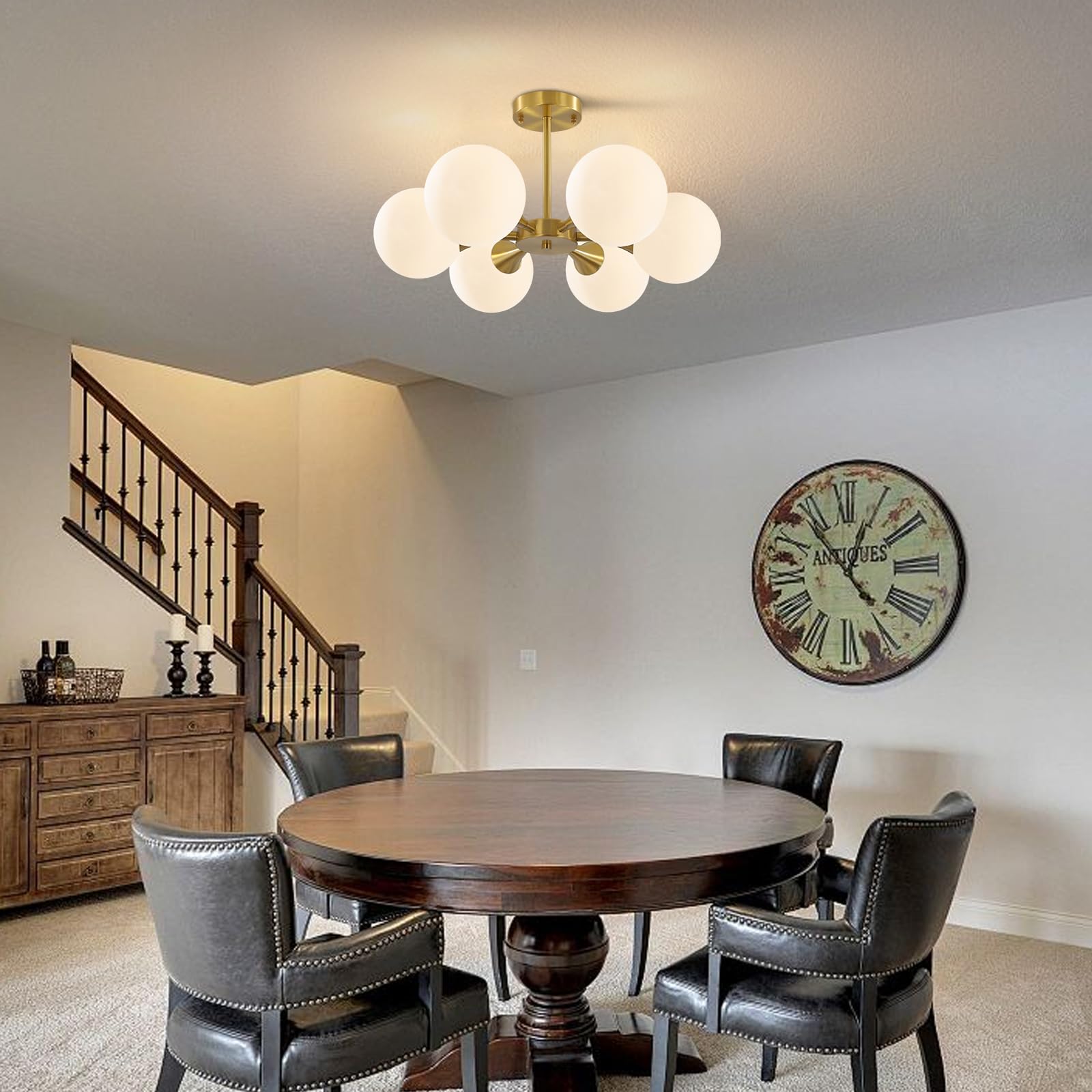 KCO Illuminazione Oro Spazzolato Sputnik Flush Mount Plafoniera Lampada Vetro Latte 6 Luci Semi Flush