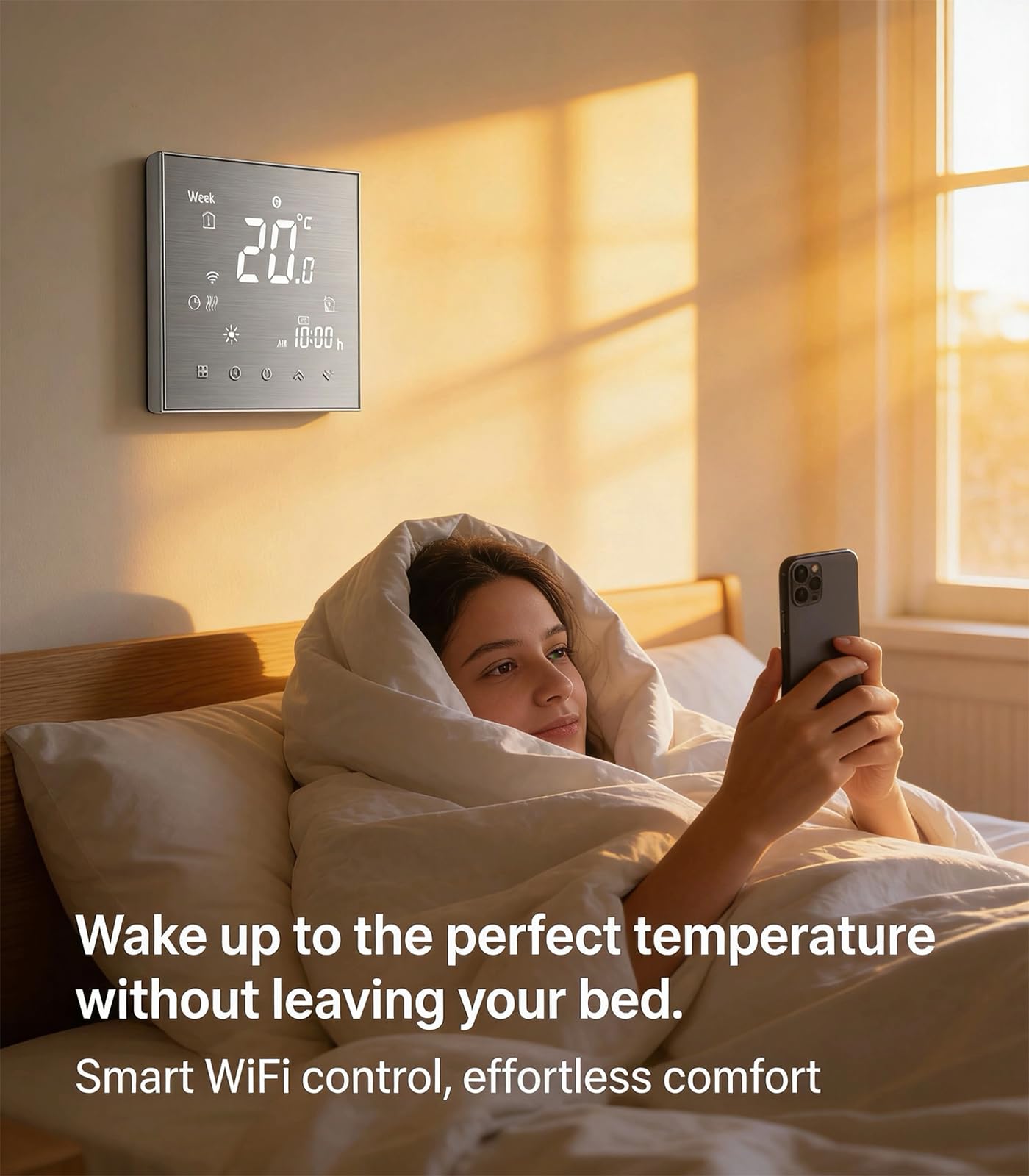 Termostato WiFi 5A 220V Agua LCD programable Alexa Google Home | Pantalla LCD inteligente con panel cepillado, regulación automática para calefacción de agua