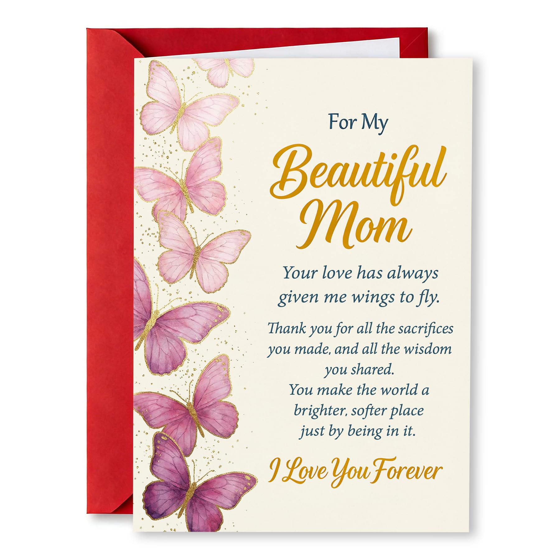 Photo 1 of *2 PACK*PTRUKD Butterfly Mother's Day Card for Mom - 5x7 Inch Pink & Purple Butterflies Greeting Card from Daughter Son - "Given Me Wings to Fly" Mothers Day Gifts for Mom from Daughter Son - 400gsm Heavy Stock with Red Envelope