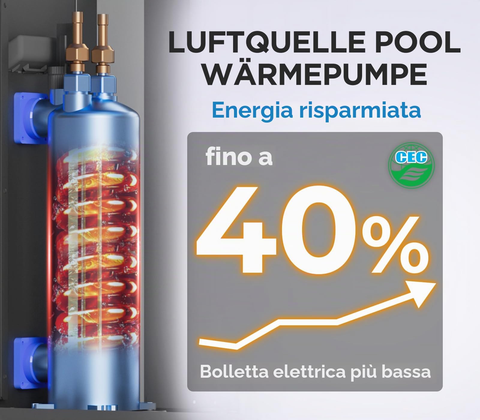 Pompa di calore elettrica per piscina da 5 KW, per piscina all'aperto, riscaldamento piscina, fino a 20.000 l, 20 m³, controllo WiFi, 220 V, 240 V, 50 Hz