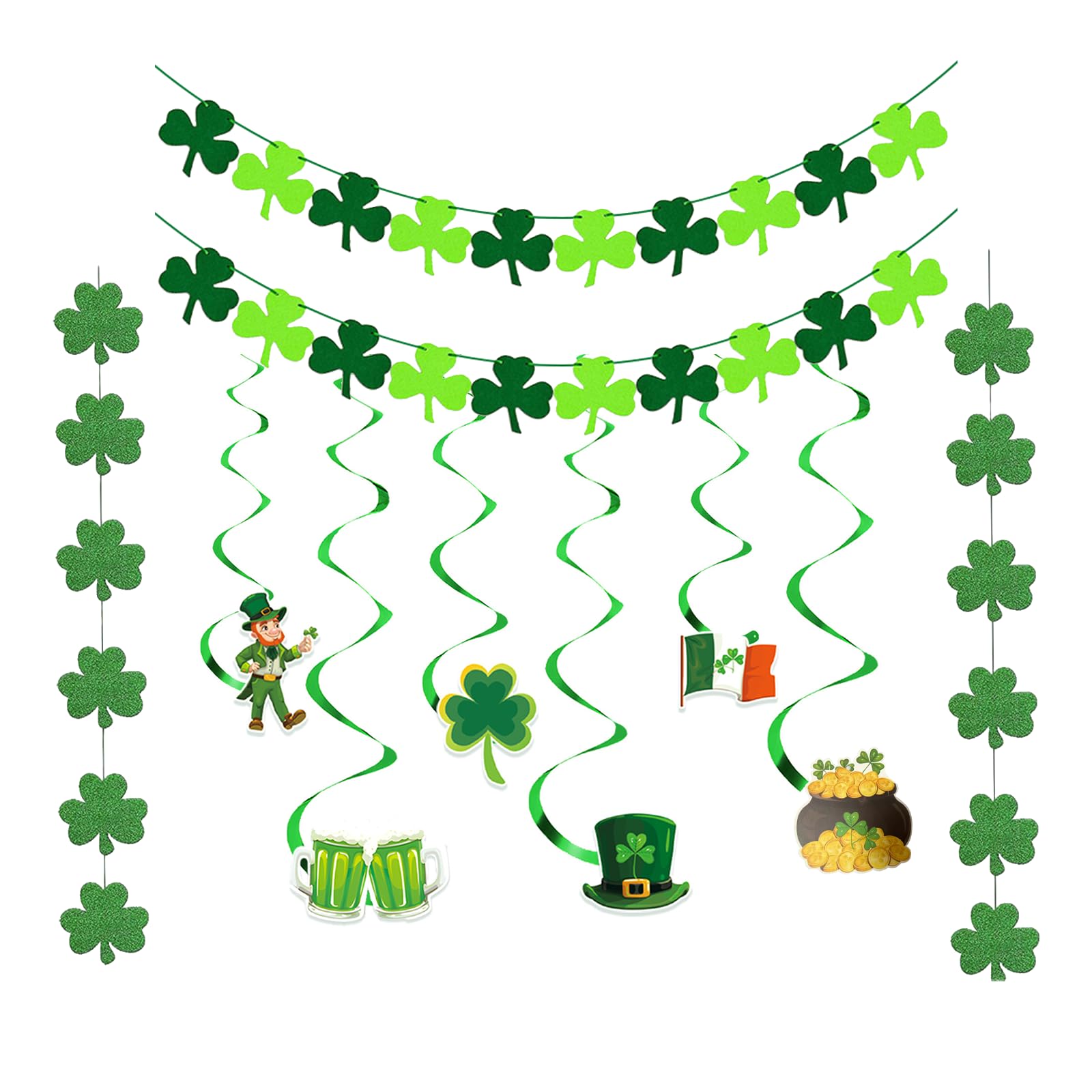 10pcs St Patrick's Day Decorations, Felt Shamrock Clover Garland Decorations St Patrick's Day Decor, Irish Party Supplies For St. Paddy's Day Parties And Home Decor