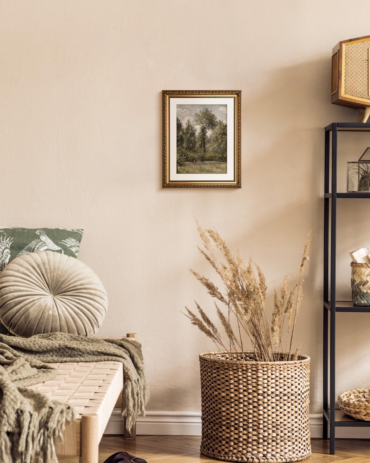 insimsea retro gold framed wall art, home room poplars vintage wall decor, canvas print artwork, farmhouse country decor, antique picture frame landscape paintings, 13x16 inch poplars 16"l x 13"w