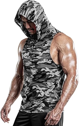Miniatura 2 de DRSKIN Paquete de 2 o 1 camiseta sin mangas con capucha para hombre, culturismo, corte muscular, sin mangas, para entrenamiento de gimnasio