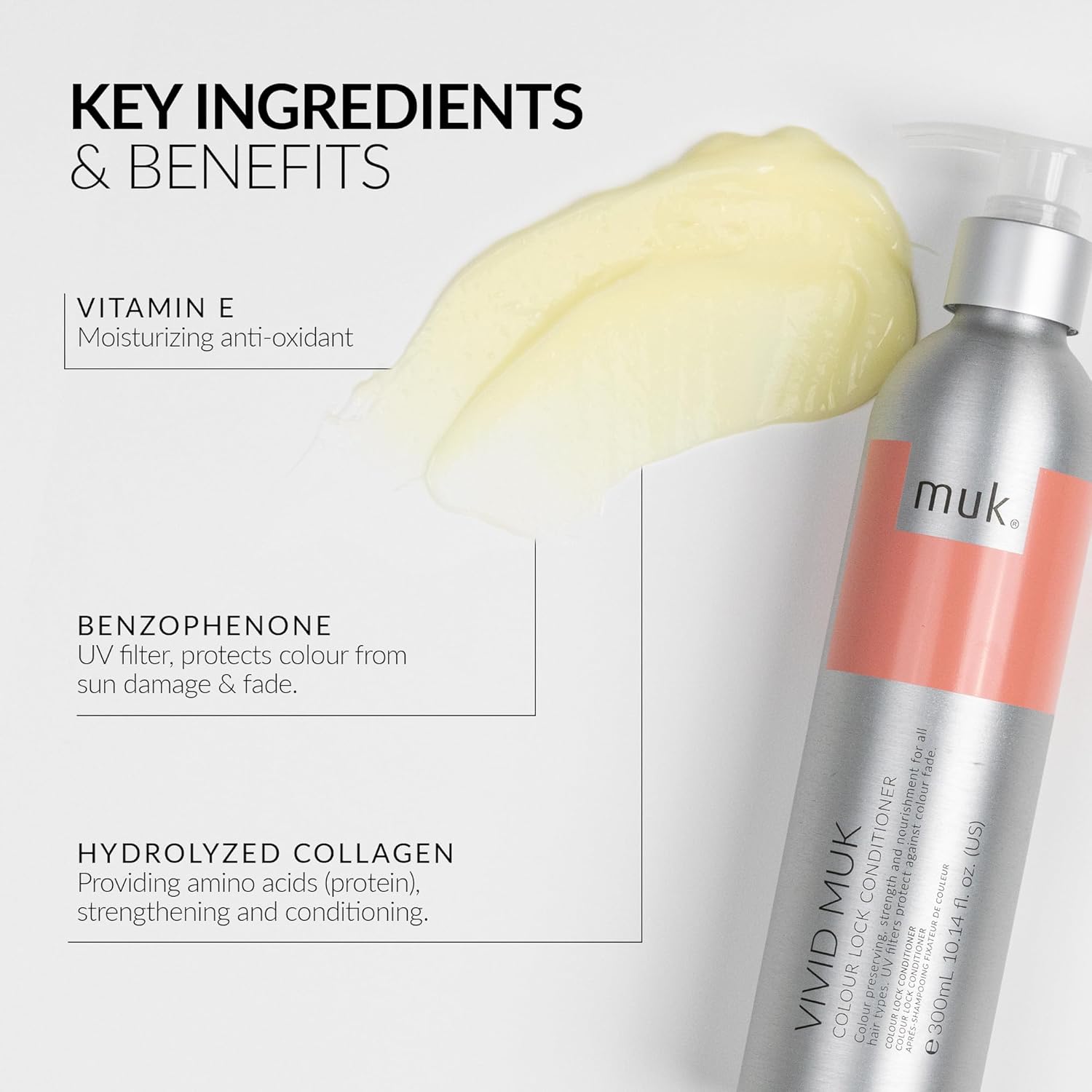 MUK. Vivid Colour Lock Conditioner - Nourishing Color Protect against colour fade. Detangling Colored Hair Conditioner for Shine, Smoothness & Frizz Control, 300ml