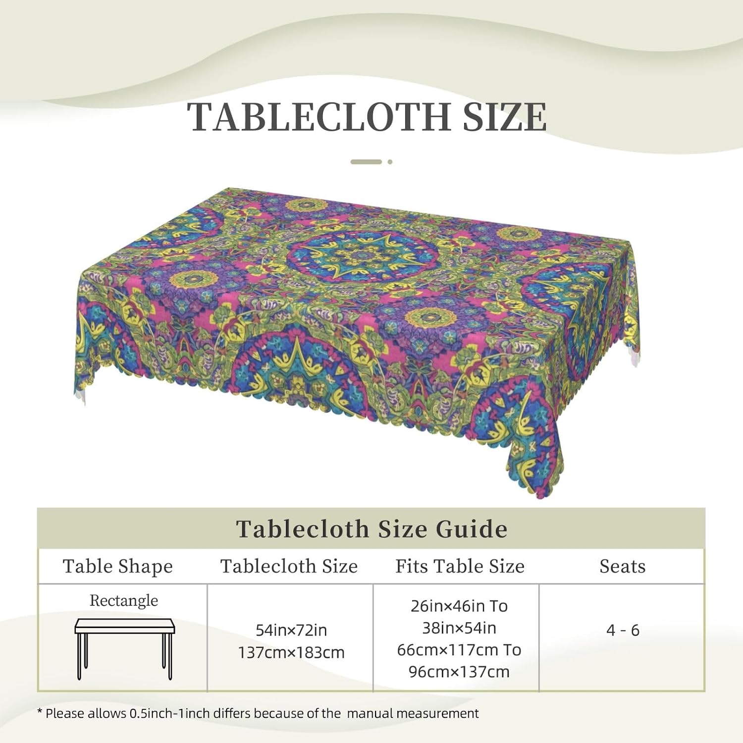 Mandala Style Print Tablecloth Rectangular Table Cloth Table Cover Reusable Tablecloths for Party Picnic Dinner Decor 54x72in