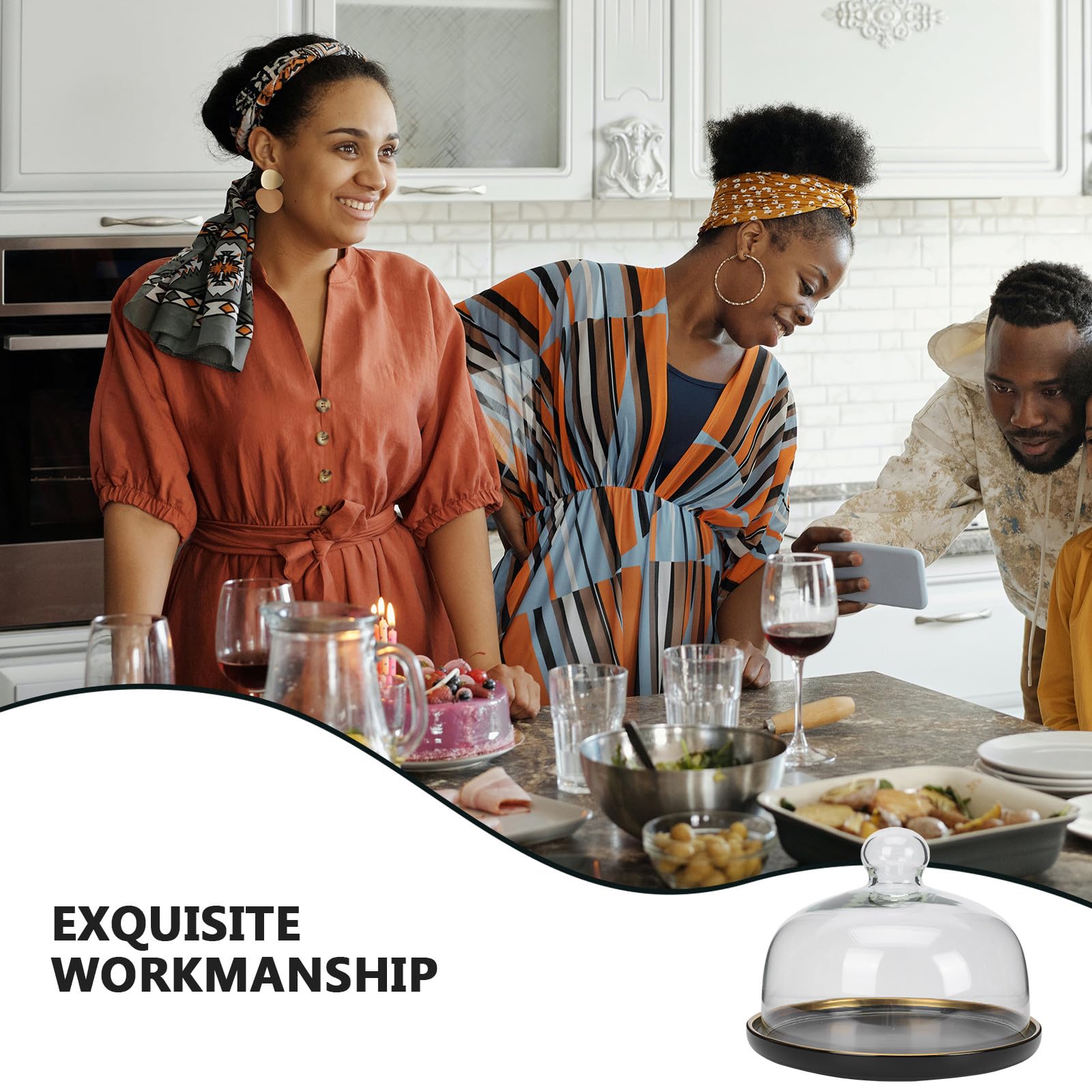 SHINEOFI Keramik Desserttablett mit Glasglocke, Schwarz, Schlichtes Design