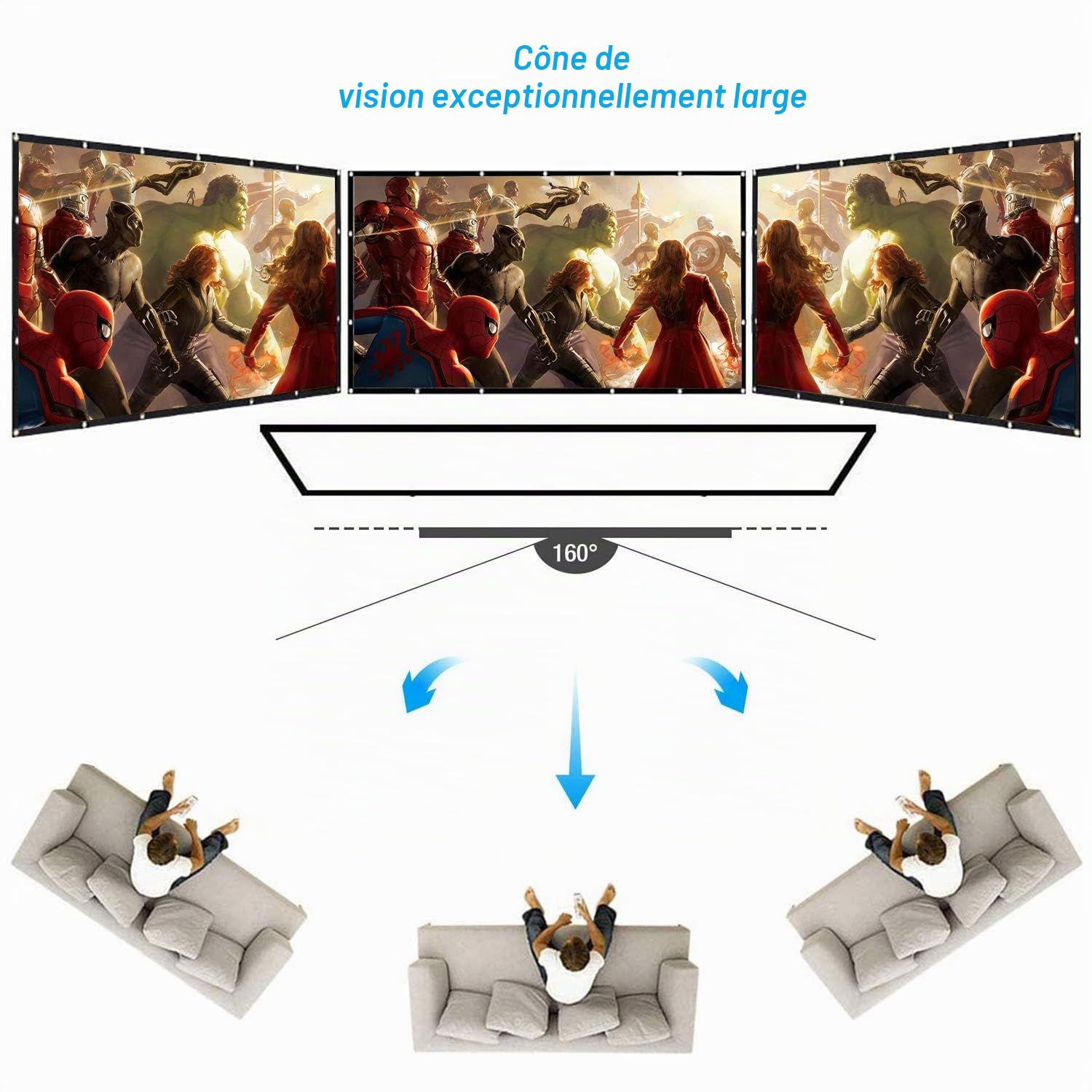 TOWOND Ecran Projecteur Portable, 150 Pouces Écran de Projection Pliable et Lavable, 4K HD 16:9 Écran de Videoprojecteur Double Face pour Intérieur Cinéma Maison