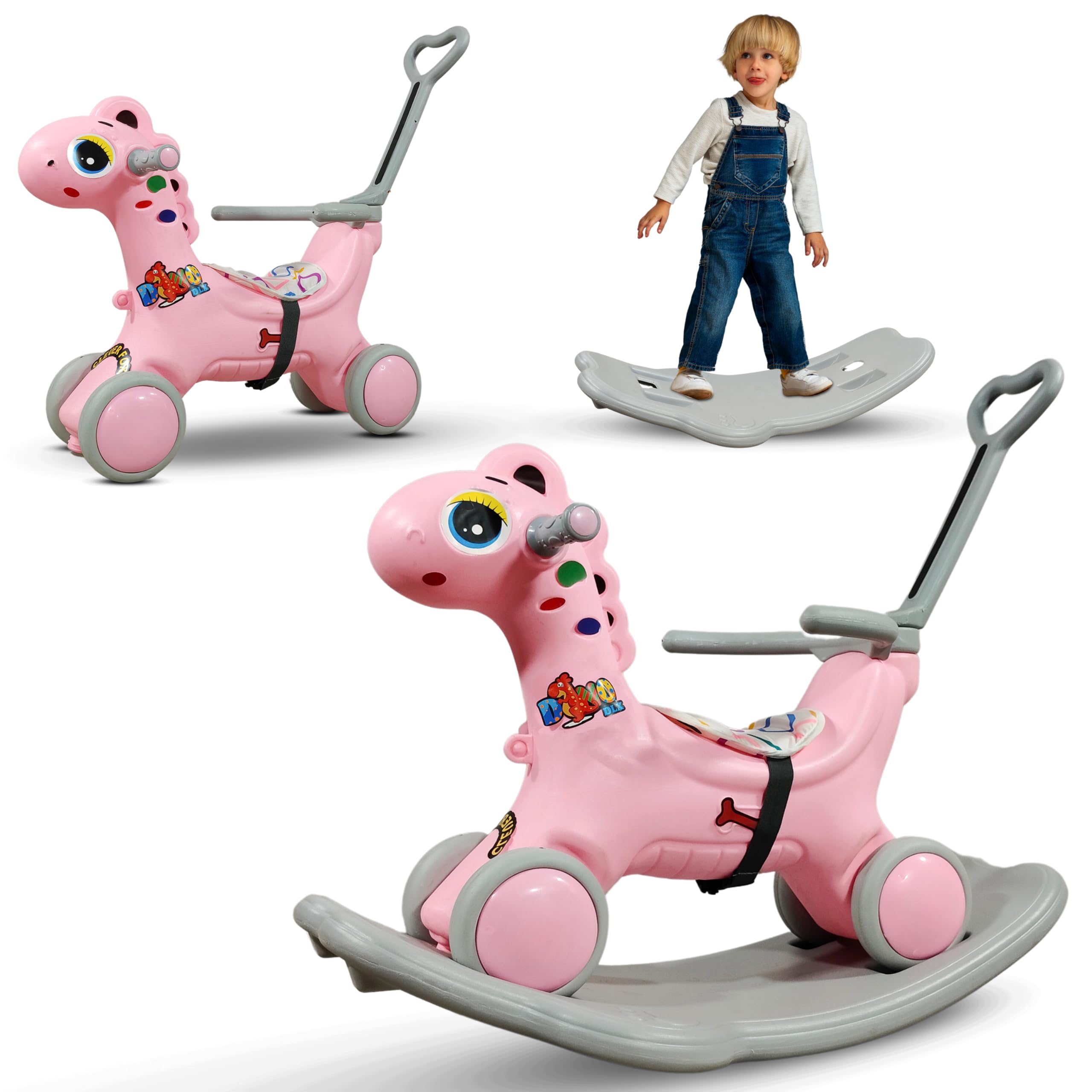 Kidsmate 3-in-1 Push Ride-On and Rocker for Kids 2-5 Years | Ride, Push & Rock Modes | Seat Belt Safety | Non-Toxic & PE Body with Parental Handle | Rocker Horse for Babies (Pink)-image-25