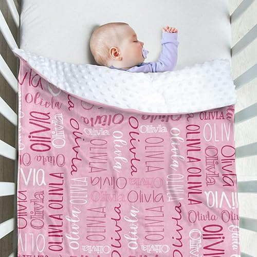 Miniatura 3 de Manta de bebé personalizada, diseño de nombres personalizados, manta de felpa suave con respaldo de puntos de doble capa para niños y niñas, color