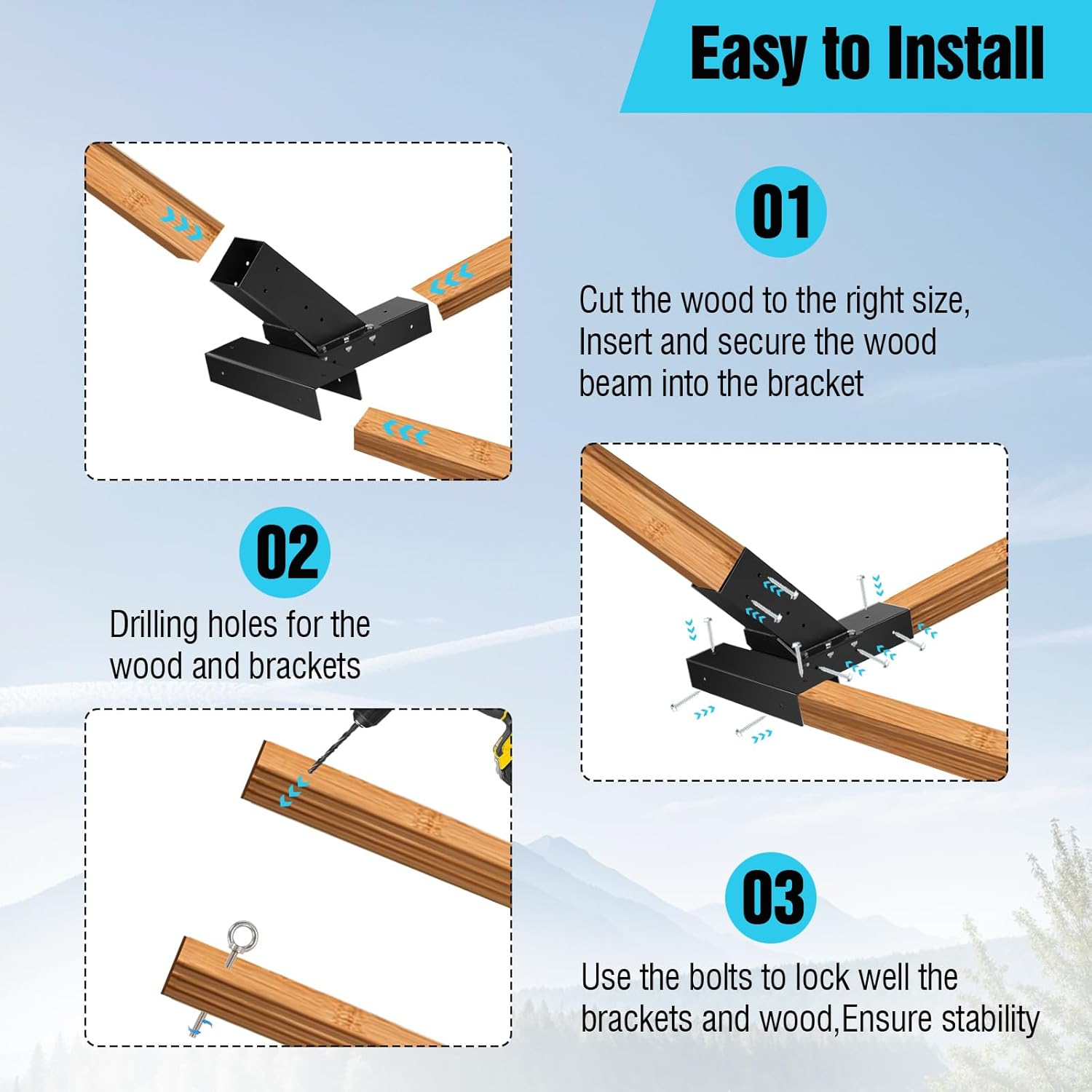 Hammock Stand Bracket, Heavy Duty DIY Hammock Bracket Kits Fit for 4" x 4" (Actual 3.5" x 3.5") Lumber /Wood Posts, 500 LBS Capacity, Black Powder Coated-2PACK