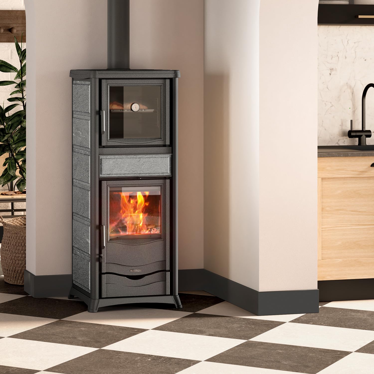 La Nordica Rossella Plus Forno 165 - Stufa a legna da 9,4 kW, con vano forno, diametro 130 mm, attacco per tubo di fumo, attacco esterno dell'aria