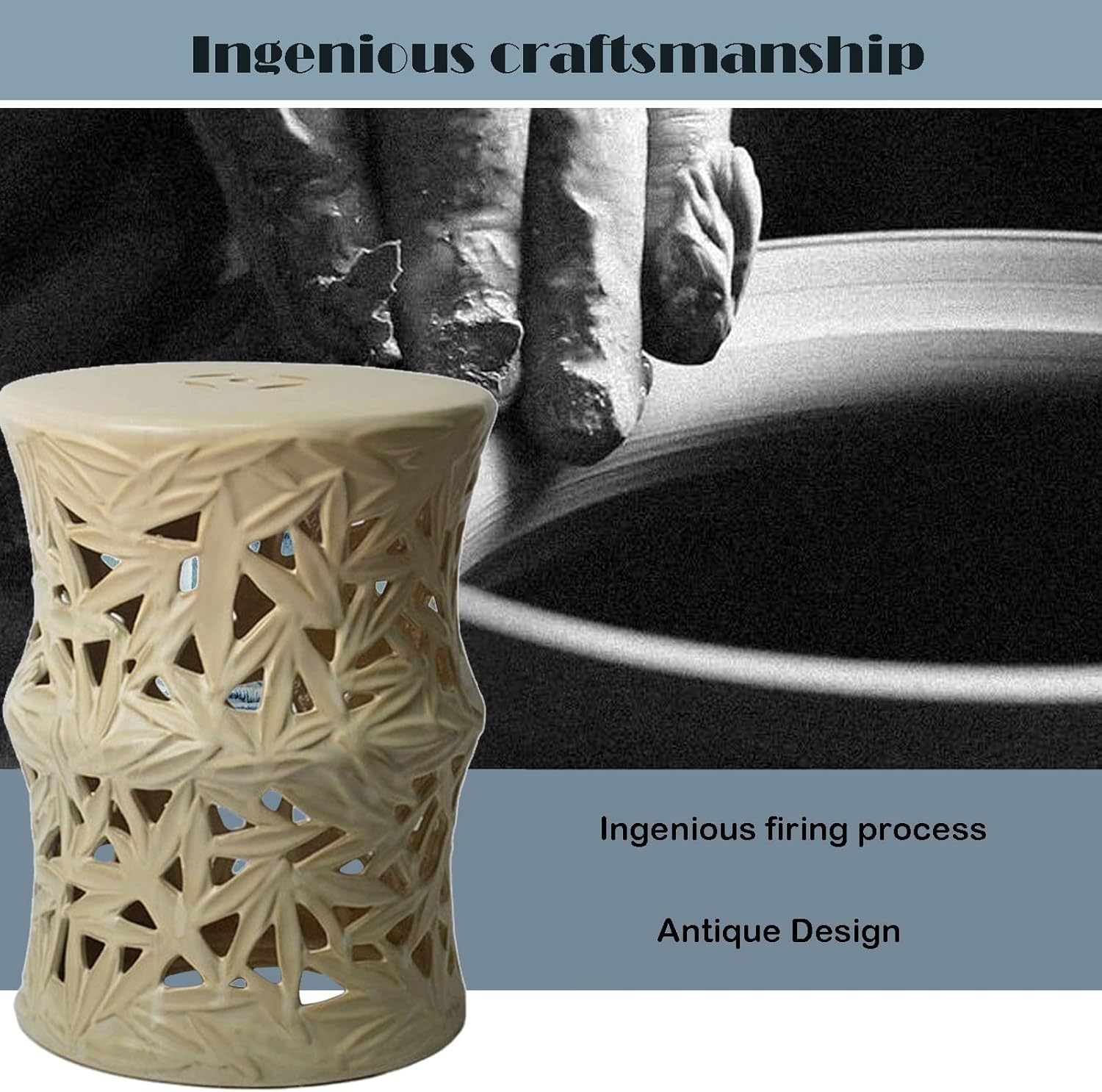 Decorative garden stools, Ceramic Garden Stool, Hollow Out Decorative Ceramic Shoe Changing Stool, Suitable for Living Room, Balcony, Garden, Etc(Gold), HBJJ-987811