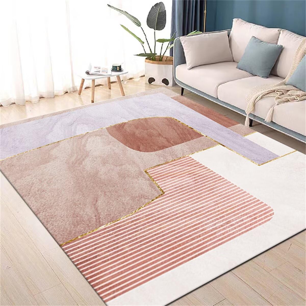 Tapis de chambre de fille rose violet moderne, contour de lit personnalisable 160X230CM