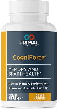 Primal Health CogniForce - Memory & Brain Health - Acetyl L-Carnitine Formula - Better Cognitive Performance - Clarity + Focus + Better Recall + Calm Thinking - Dietary Supplement - 60 Capsules