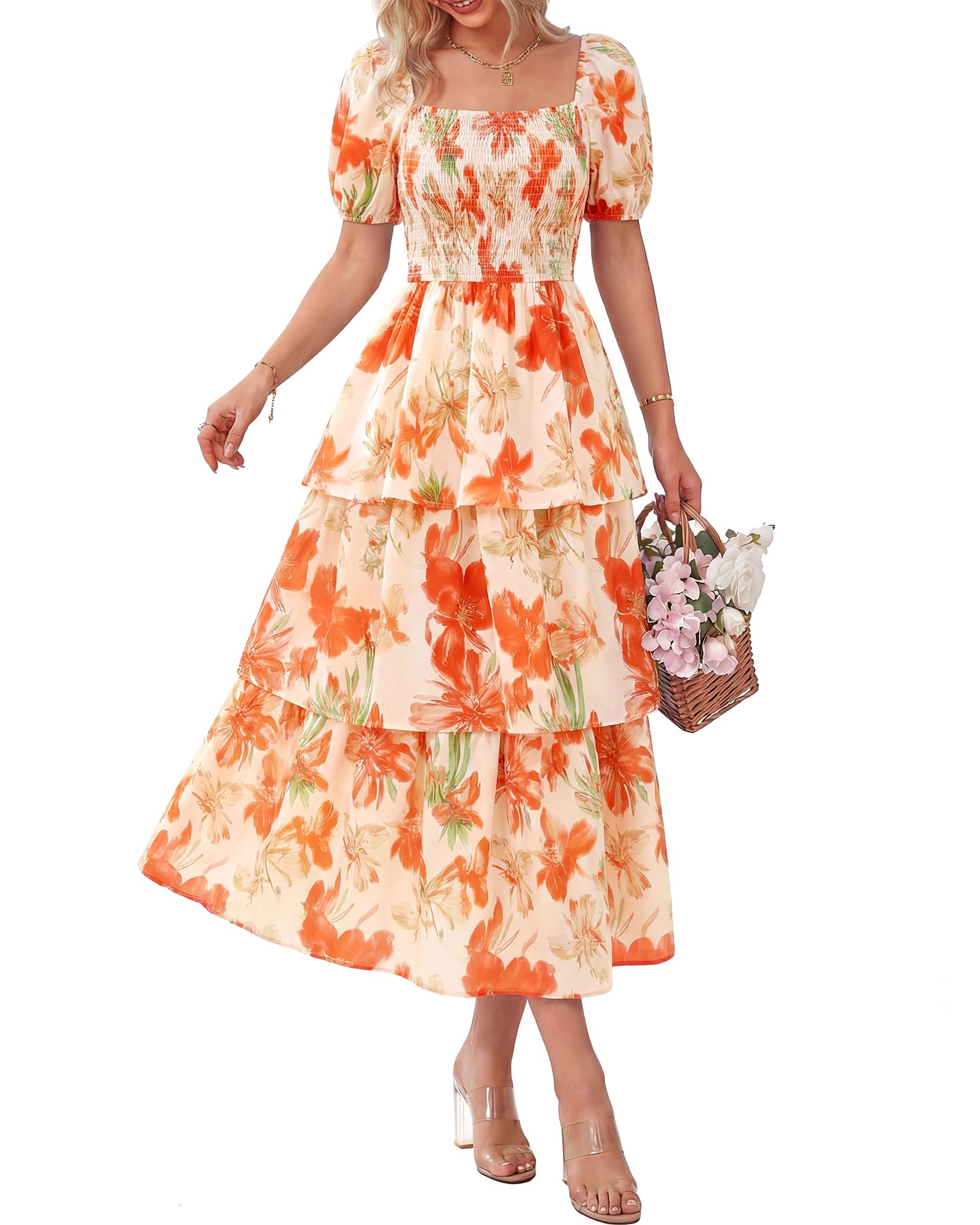 BTFBM Square Neck Smocked Maxi