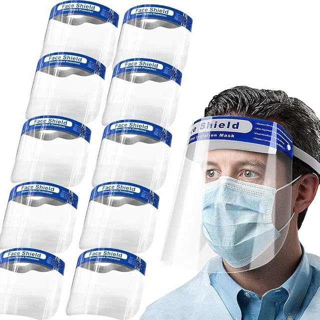 10 Pack Transparent Safety Face Shield Full Protection Cap Wide Visor | Easy to Clean | Protective Film MUST Be Peeled Off (10)
