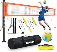 Vista 11 de Juego de red de voleibol profesional portátil para exteriores con postes de aluminio de altura ajustable, sistema de cabrestante, voleibol con bomba
