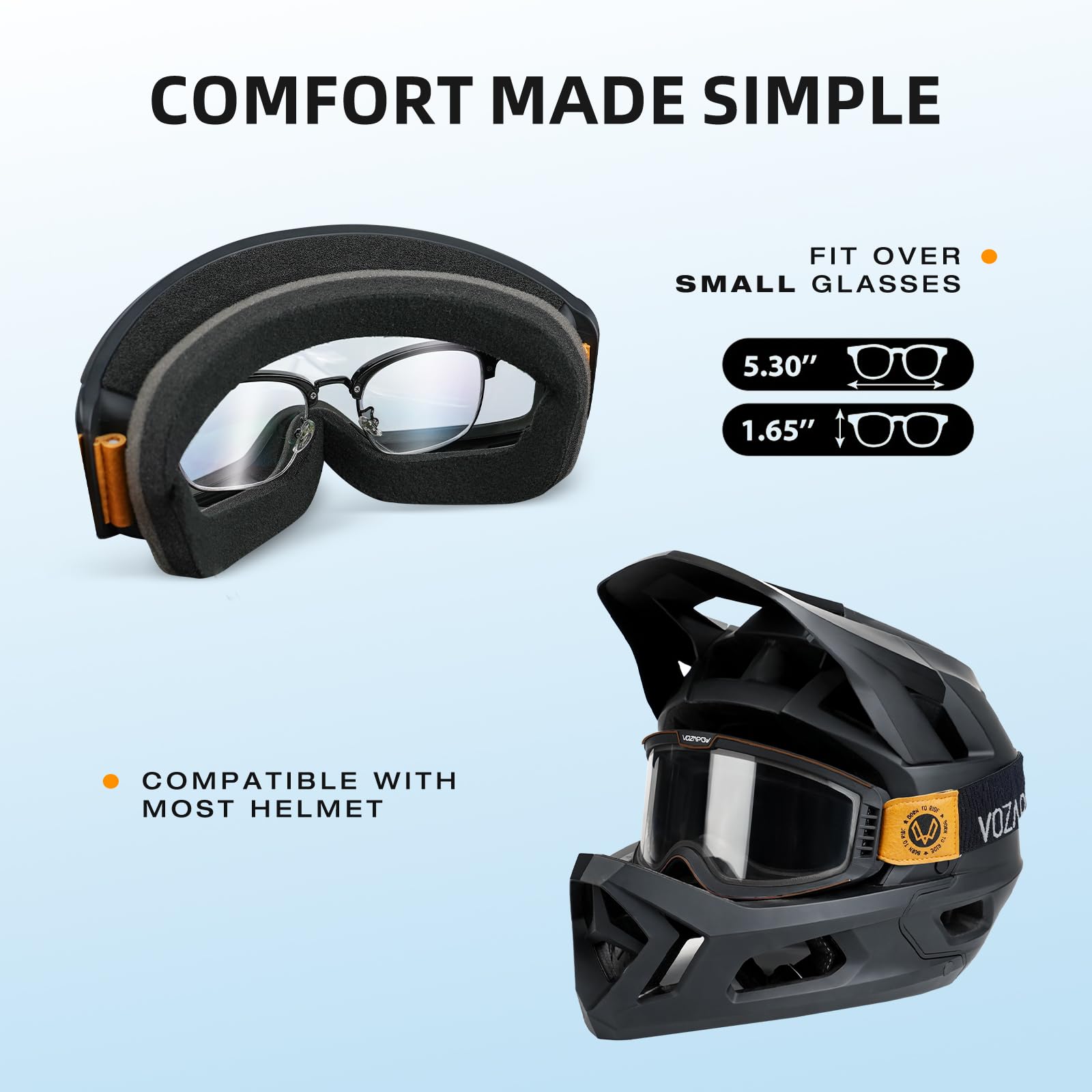 OTG - Gafas de motocross antivaho con lente transparente y gris, gafas de motocross OTG para motocicleta, cuatrimoto, carreras, hombres y mujeres