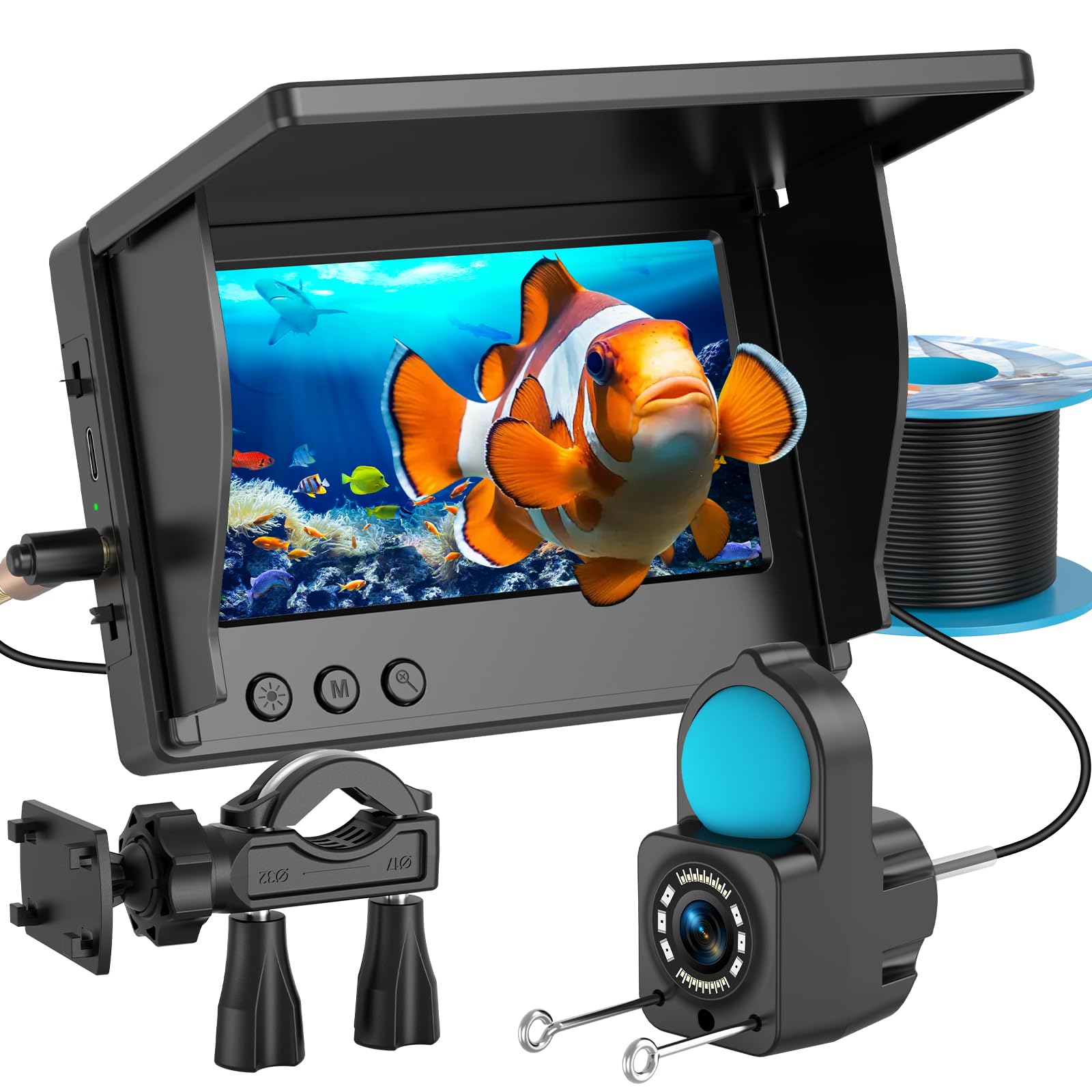 1080P HD Fischfinder Echolot Angeln 4.3-Zoll-LCD 30 m Wasserdichtem IP68-Kabel 6 IR-Nachtsichtlichtern Tragbarer Unterwasserkamera