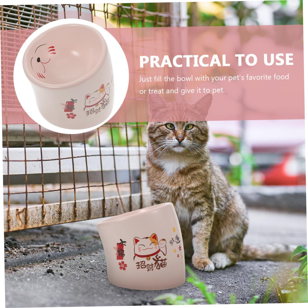 Ceramic Cat Bowl Anti-Overturn High Foot Pet Feeder Bowl Pink Kitten Feeding Dish for Cats and Puppies
