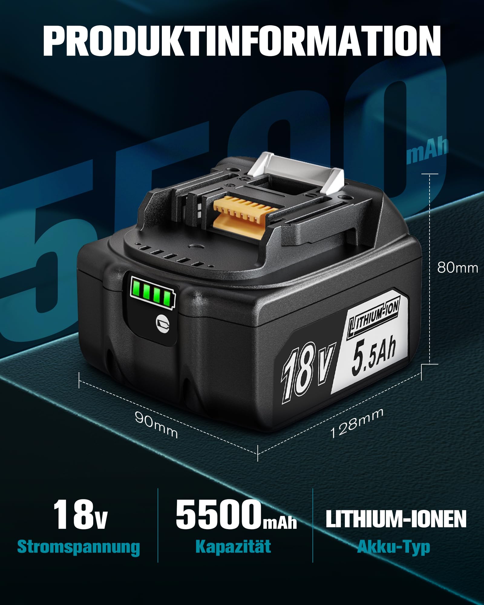 2 Batterie Makita 18V 5.5Ah Sostituzione BL1860B | Compatibili Con LXT, Con Indicatore LED