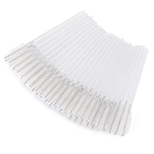 Tbestmax 50 varitas de rímel desechables, brocha de cristal para extensiones de pestañas, pestañas de ojos y cepillo de maquillaje (blanco)
