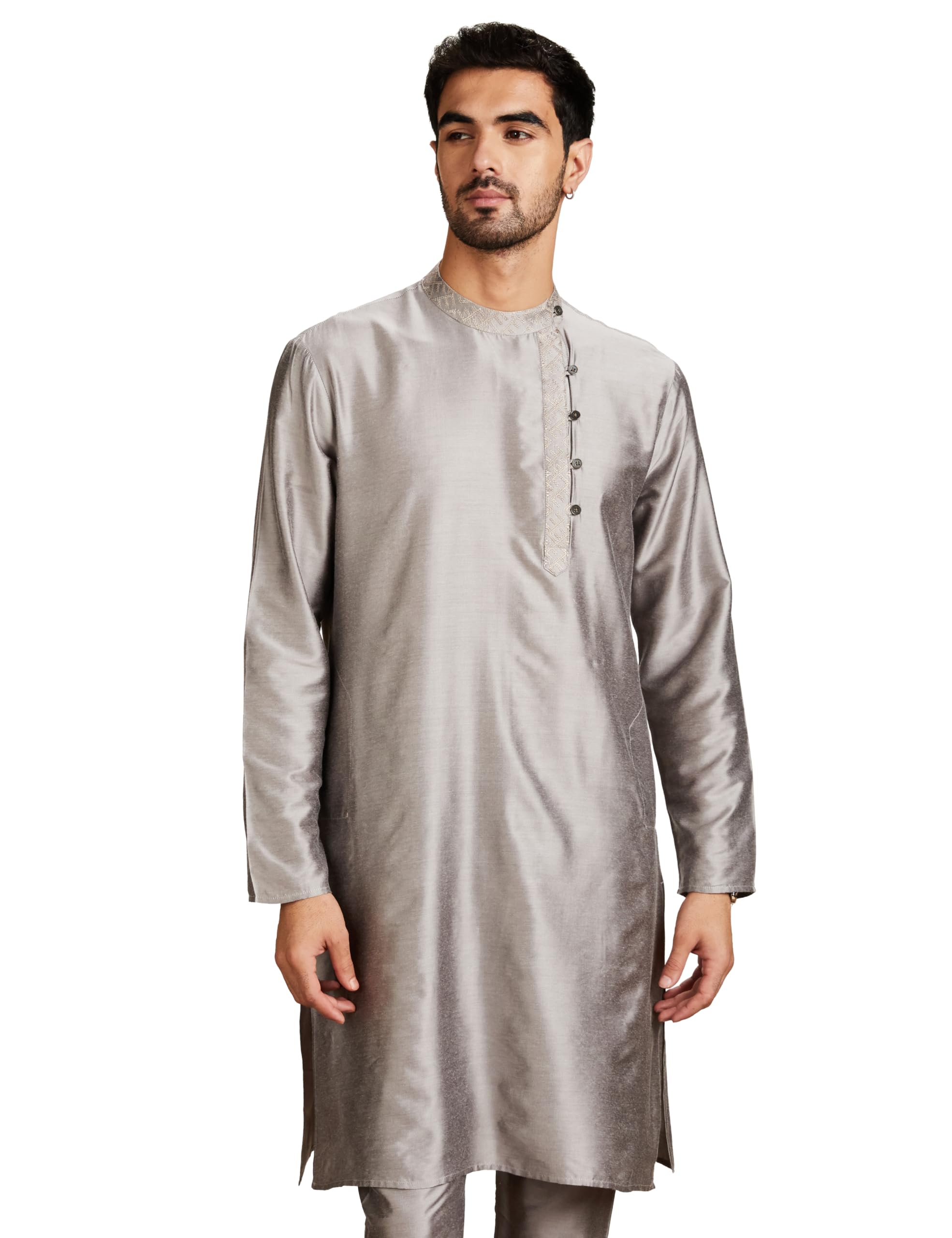 amazon brand - symbol Men's Rayon Solid Festive Embellished Long Kurta (Regular Fit)-picture-14