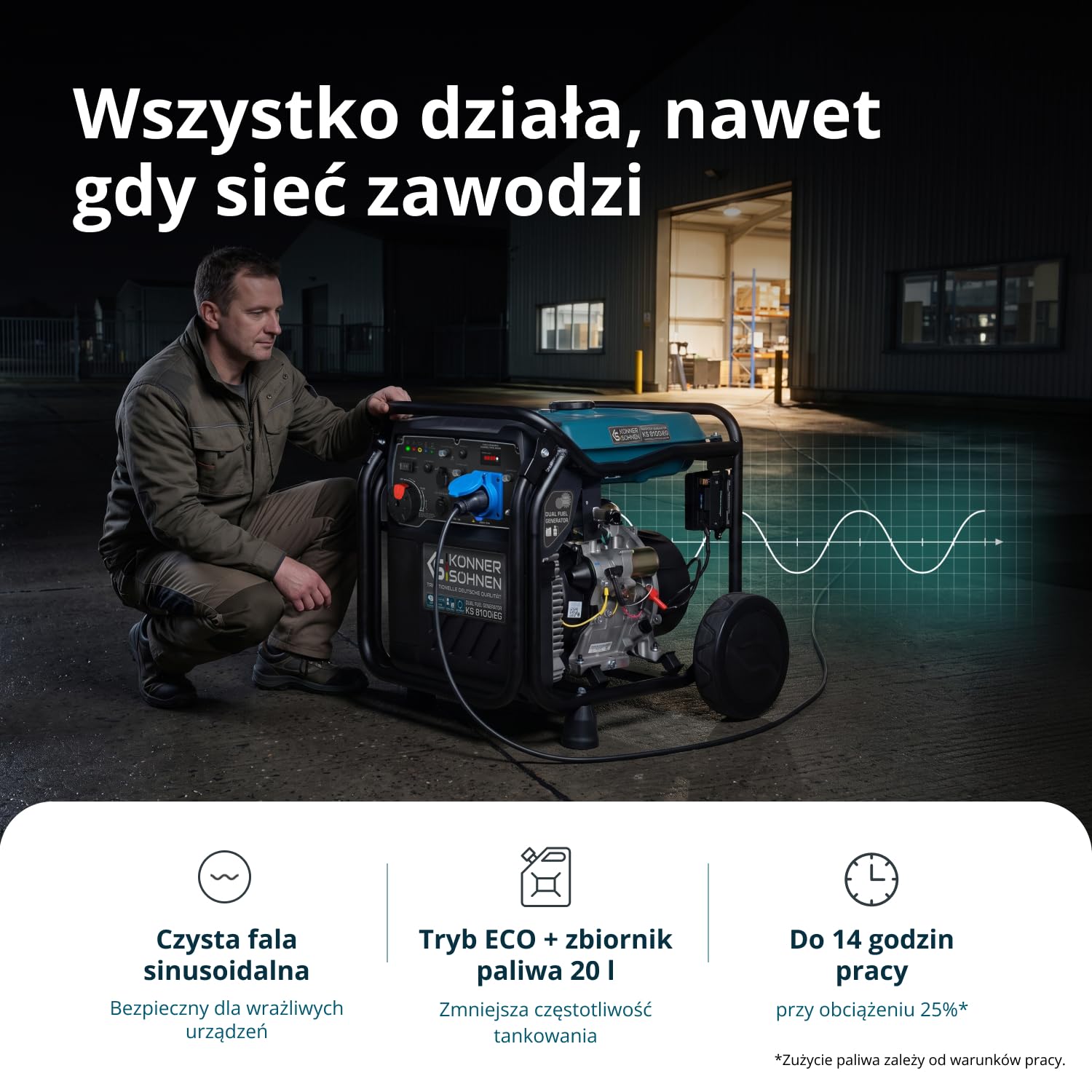 Generator Prądu Inwertorowy Agregat Prądotwórczy Gazowo-Benzynowy Könner & Söhnen KS 8100iEG, 8000 W, 16KM