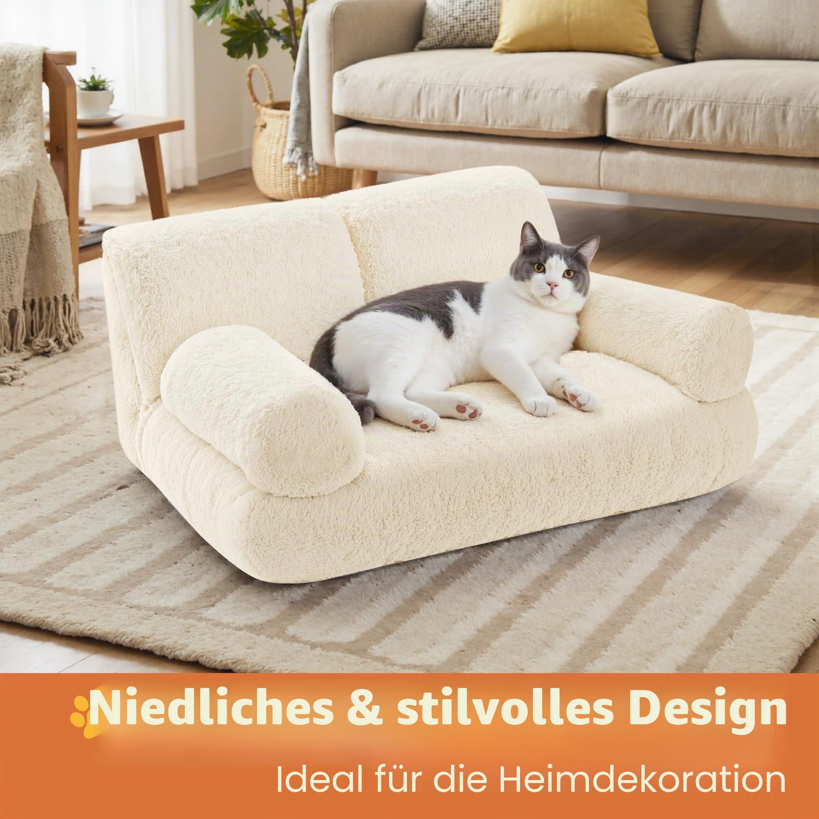 Gimars Große Katzen Bett für Katzen und Kleine Hunde – 10% mehr Füllung, Orthopädisches, Flauschiges, Waschbares Katzenbett mit Rand, Abnehmbarem Bezug und Rutschfester Unterseite, 66 x 50 x 30 cm
