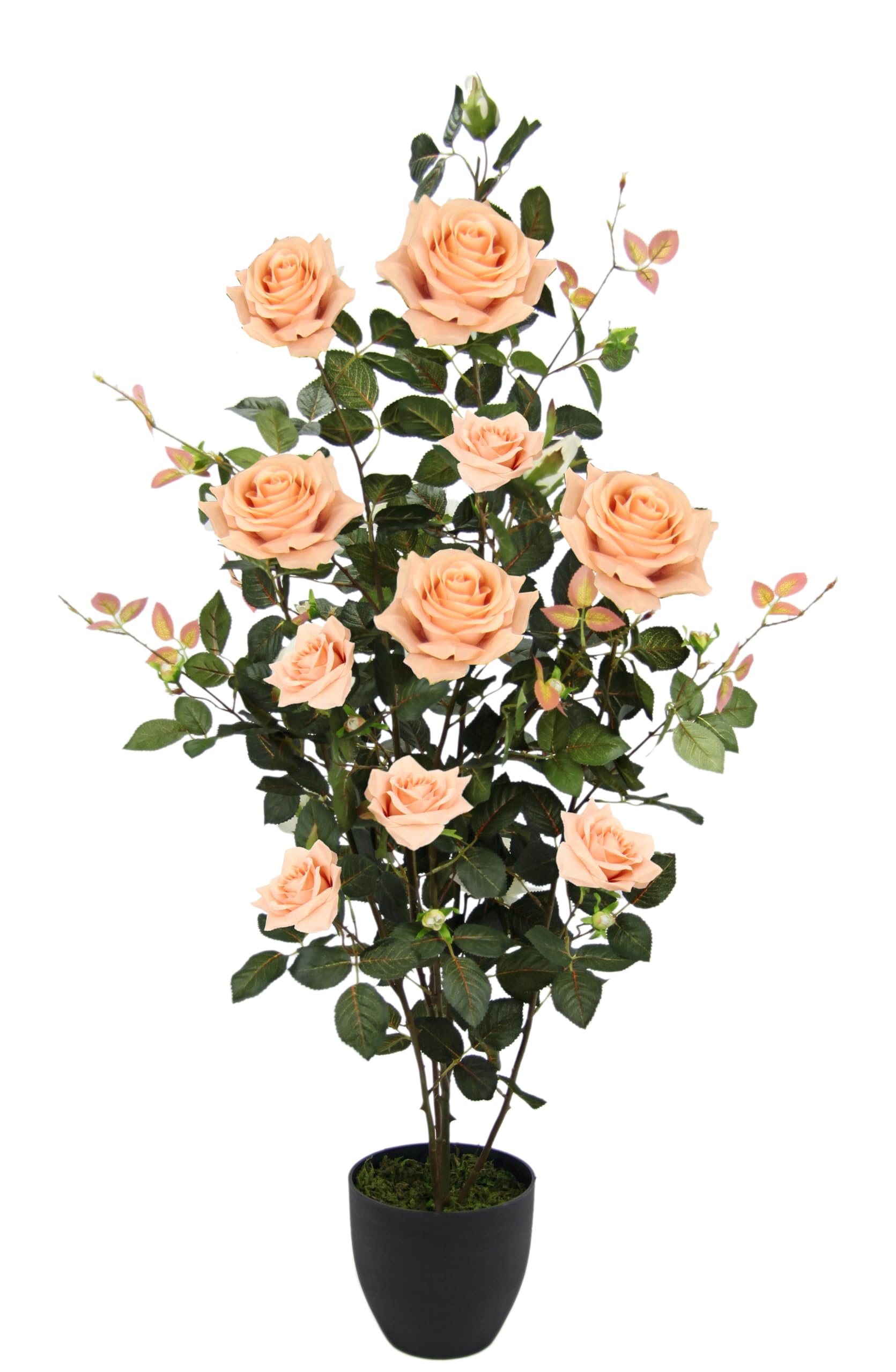 Rosier en pot artificiel saumon en soie pour deco interieure