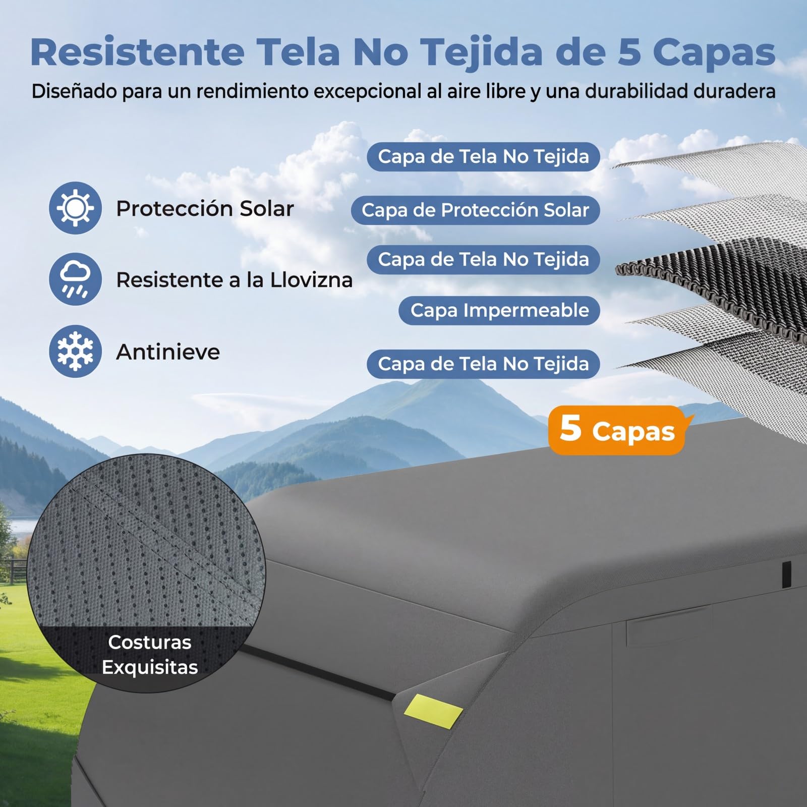 COSTWAY Funda Caravana, Cubierta Protectora para Autocaravana con 9 Correas de Fijación, 6 Tapas de Canalón, 2 Parches de Reparación y Bolsa, Lona para Caravana, Verano, Invierno (571x260x250cm)