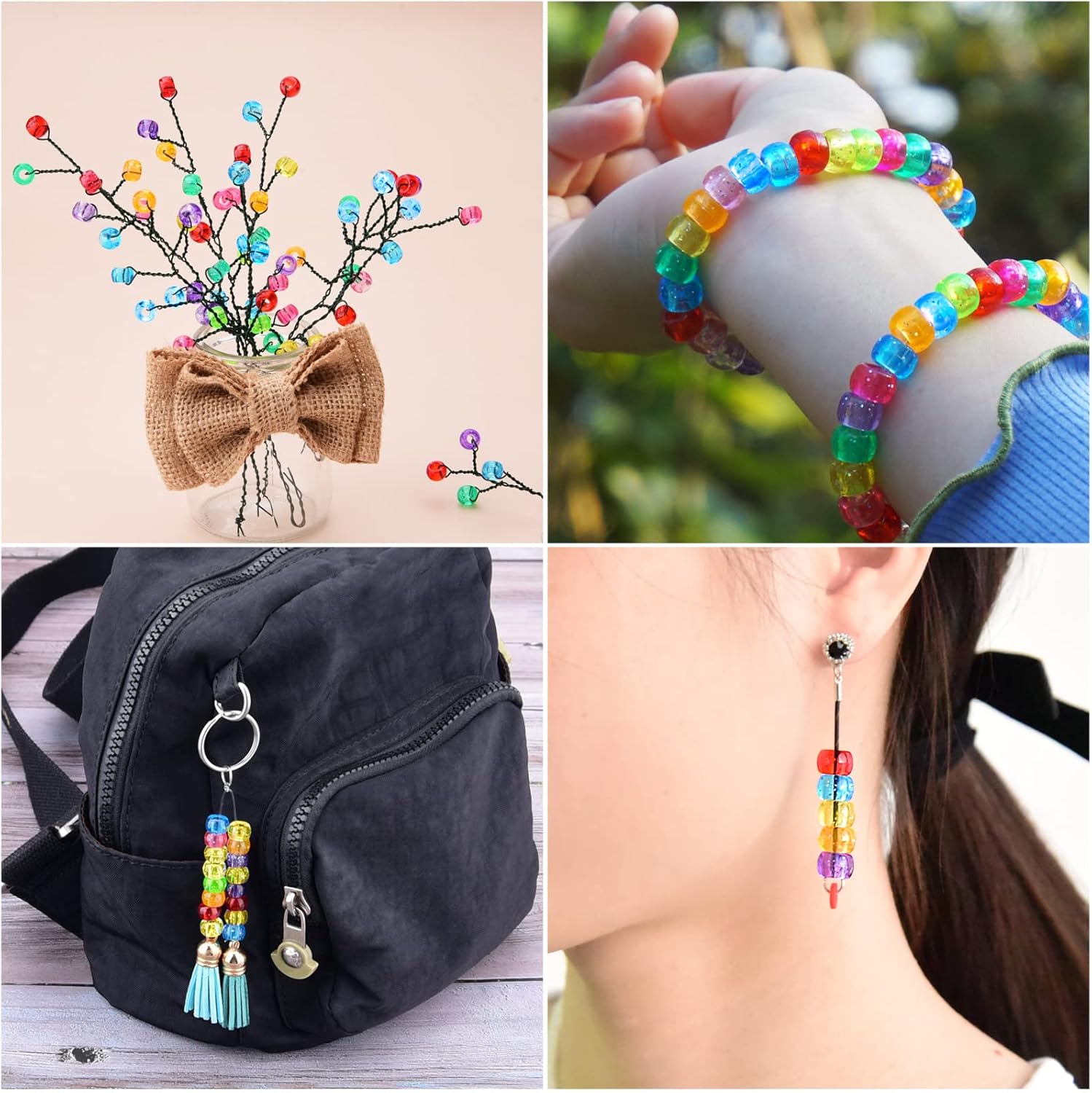 Hapeper 500 Pieces Barrel Beads Acrylic Mixed Craft Beads for DIY Art Crafts Jewelry Bracelet Making (Glitter Transparent)