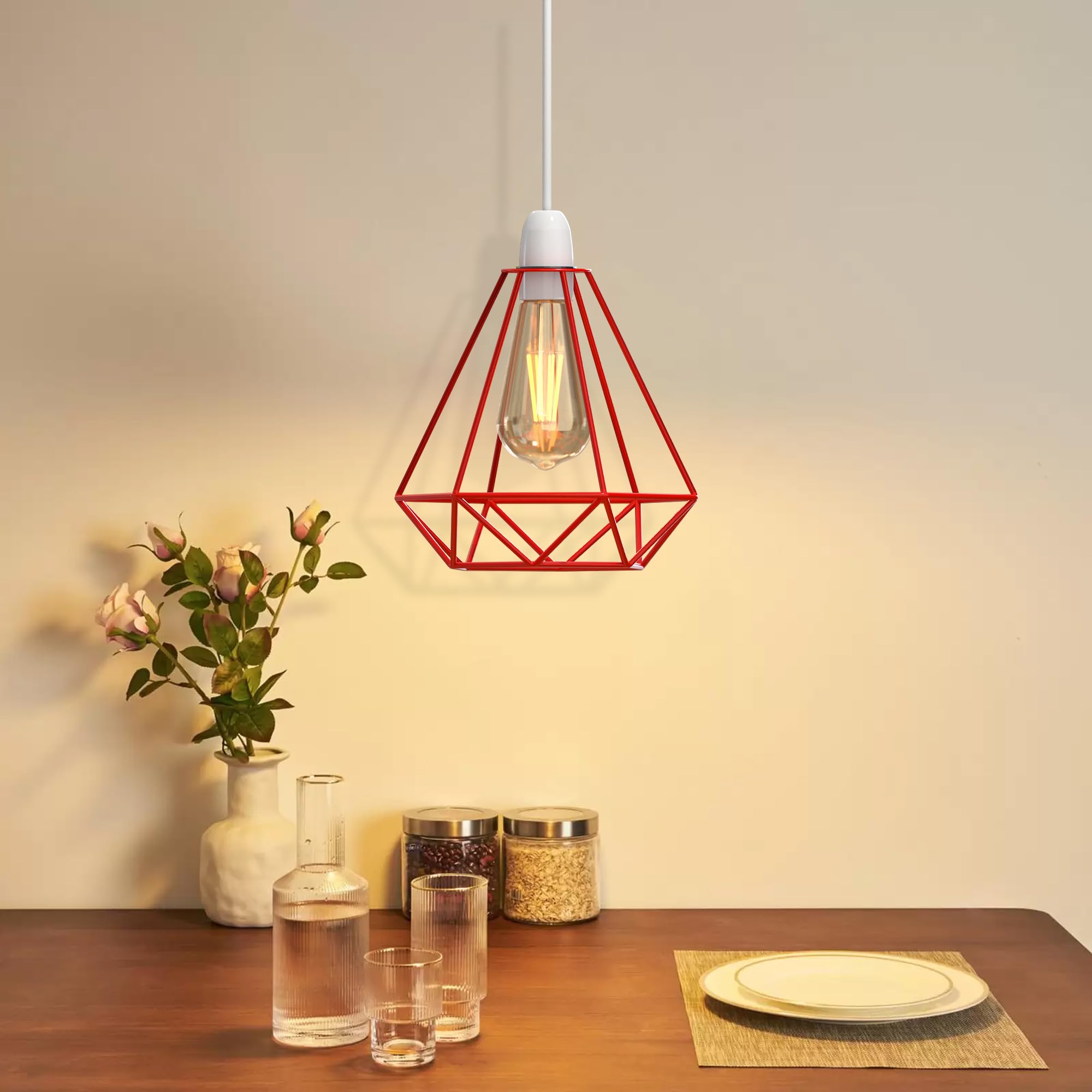 Moderne schwarze geometrische Decken Pendelleuchtenschirme, Drahtkäfig Lampenschirme - Bild 28 von 48