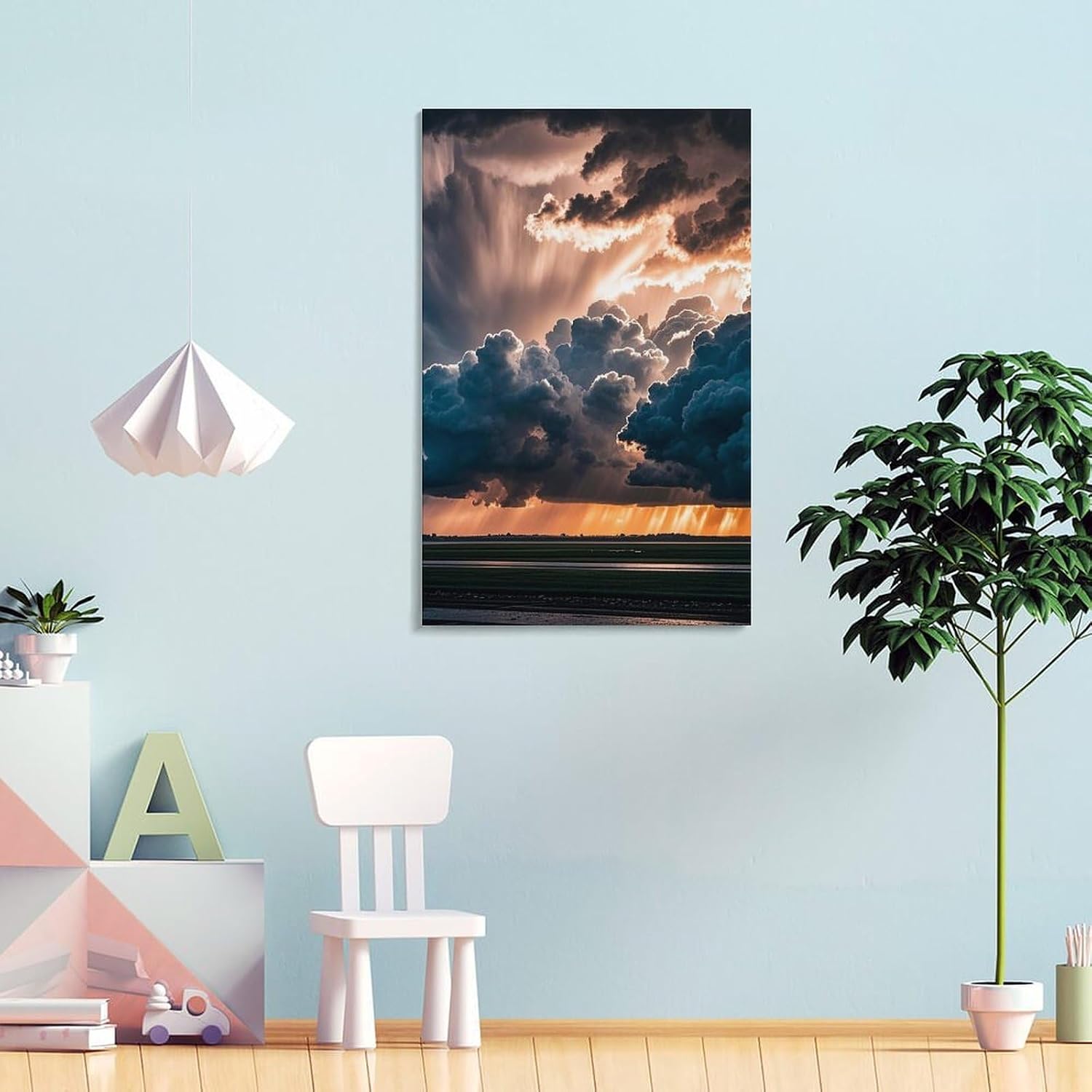 Magnificent Rainstorm Cloud Wall Art, 16x24inch(40x60cm) Vertical Canvas Wall Art Prints, Modern Home Hanging Decor for Living Room, Bedroom, Office, Framed/Unframed, Frame-style image 4