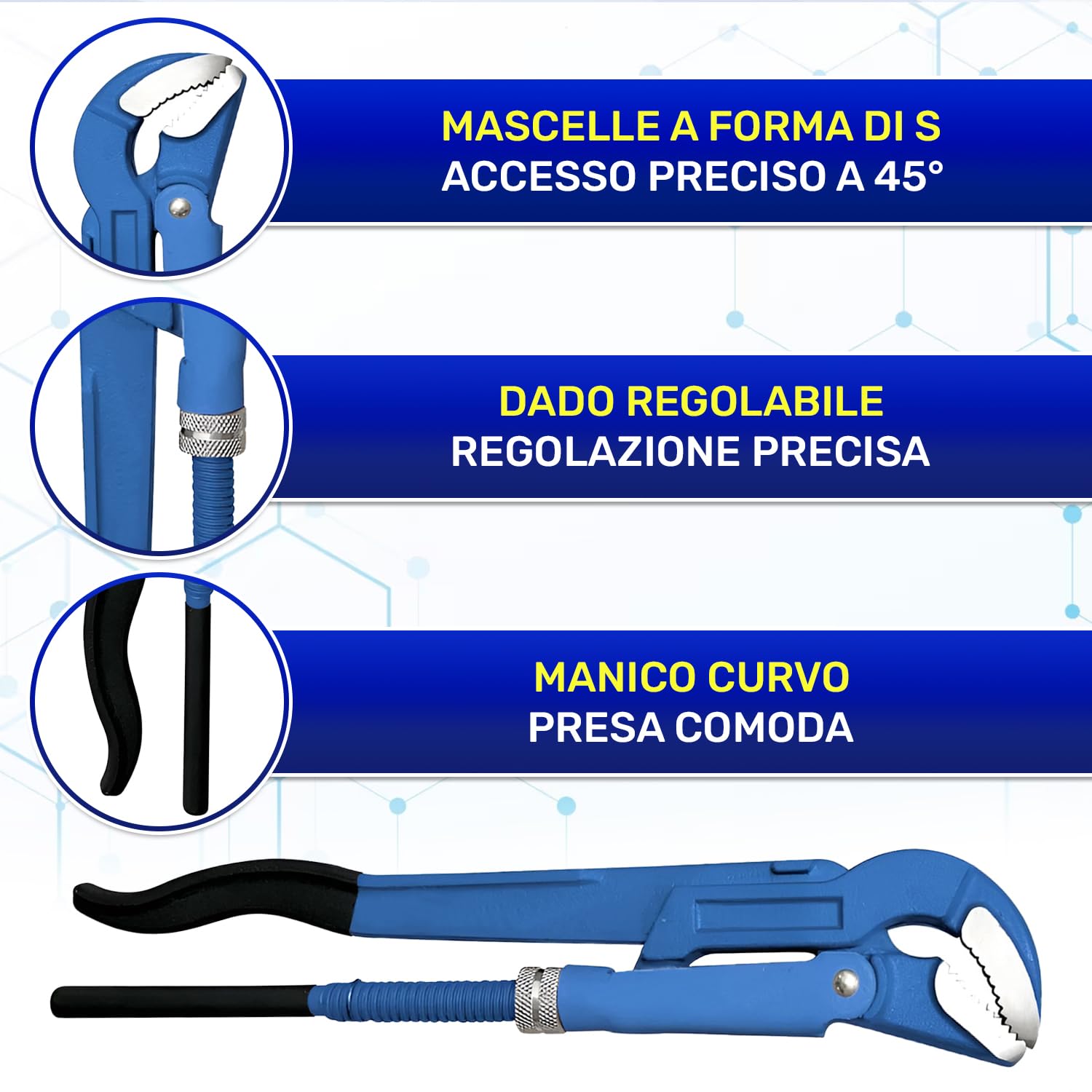 MONTERAL Pappagallo Idraulico da 1 1/2" Tipo S 430 mm - Chiave a Pappagallo è Realizzata in Acciaio Legato al Cromo-Vanadio CrV - Conforme alla Norma DIN 5234