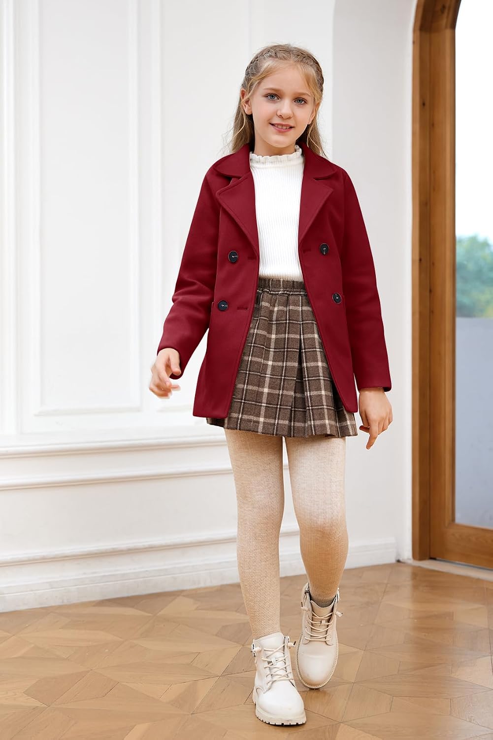 Baby Kids Boys Girls Classic Wool Blend Coat Winter Double Breasted Trench Coat Outwear Pea Coat Jacket with Belt