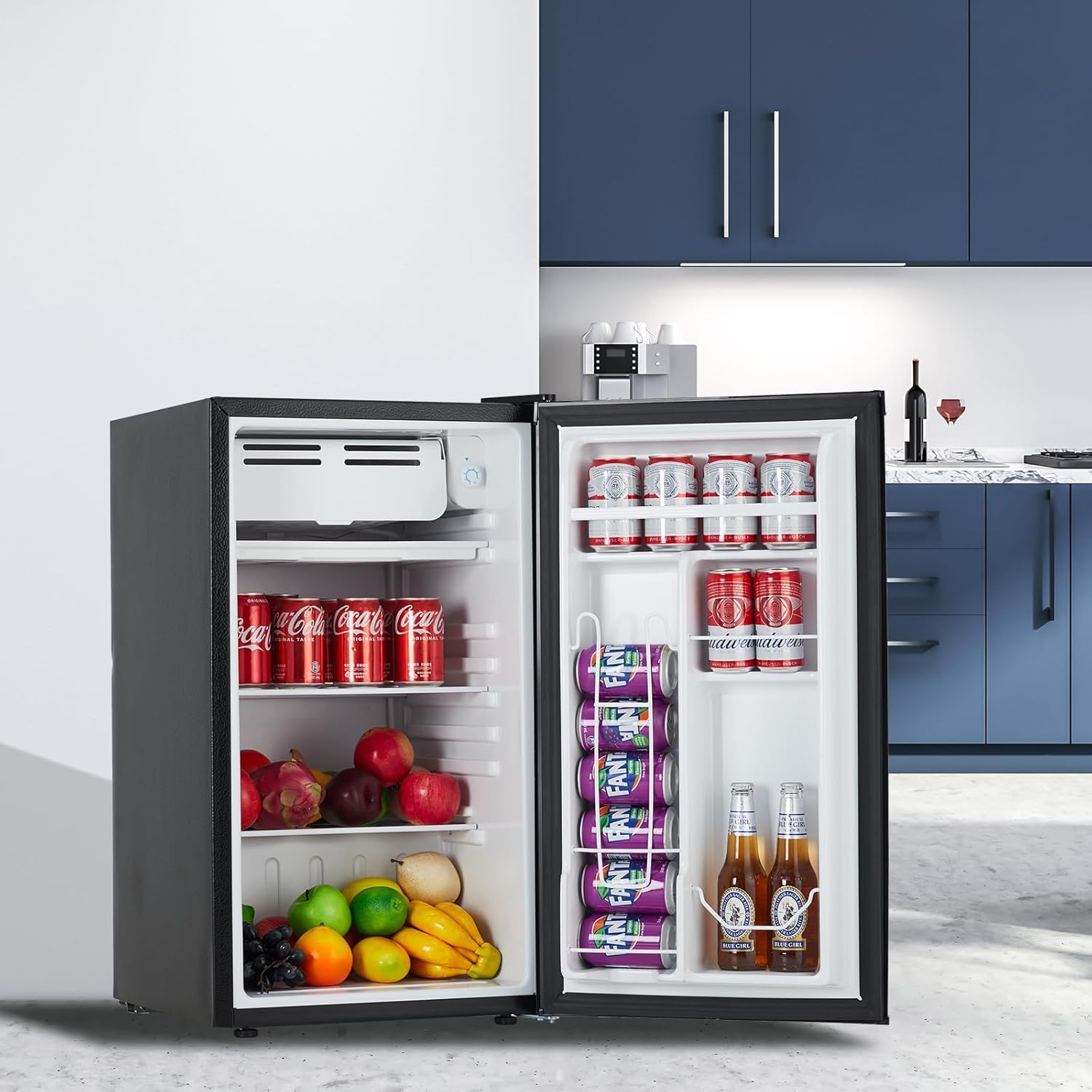 Compact Mini Freezer – 3.2 Cu. Ft. Single Door Mini Fridge with Freezer, Adjustable Shelves, Adjustable Thermostat, 38 dB Quiet Operation, LED Light, for Dorm, Office, Bedroom, Kitchen,