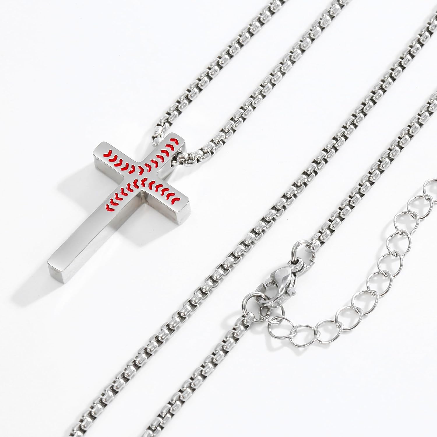 Baseball Necklace for Men Confirmation Bible Verse Baseball Stainless Steel Cross Pendant Necklaces 18+2 Inches - Image 2
