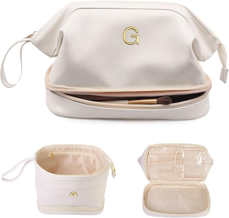 Necessaire de maquiagem Vogewood com duas camadas e alça, branca
