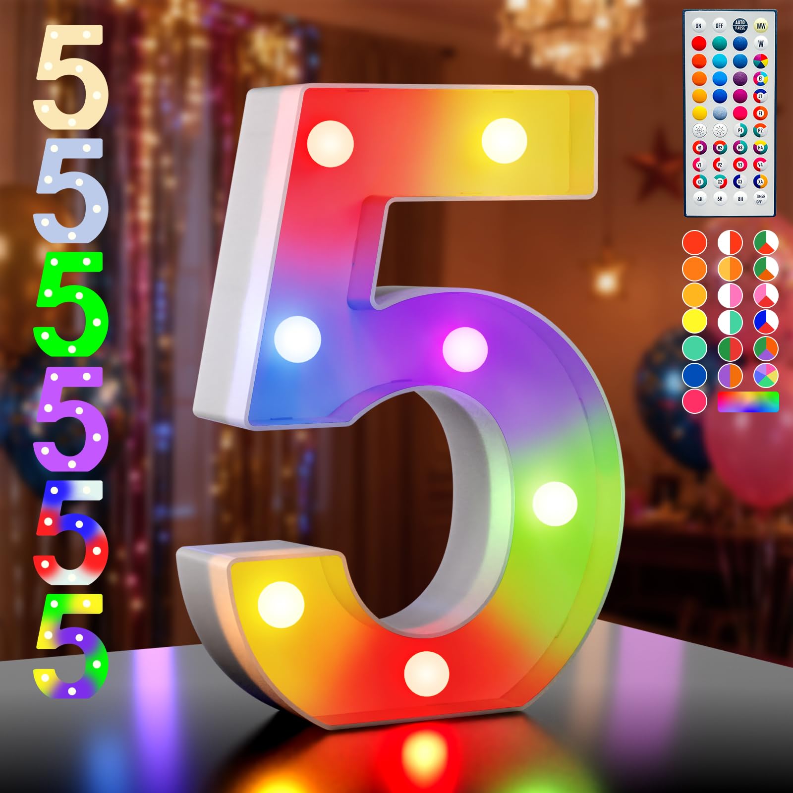 Ledido 35 Color Changing Light up Number - LED Light Up Marquee Numbers Sign for Birthday Decoration Gifts, LED Number Lights for Wedding Anniversary Grad Home Bedroom Party Decor,Number 5 â image 1